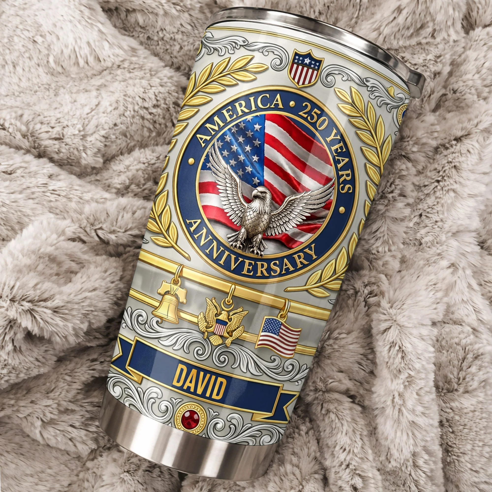 America Flag 250 Years Anniversary Patriotic Eagle - Personalized Tumbler - Gift For Patriots - Image 3