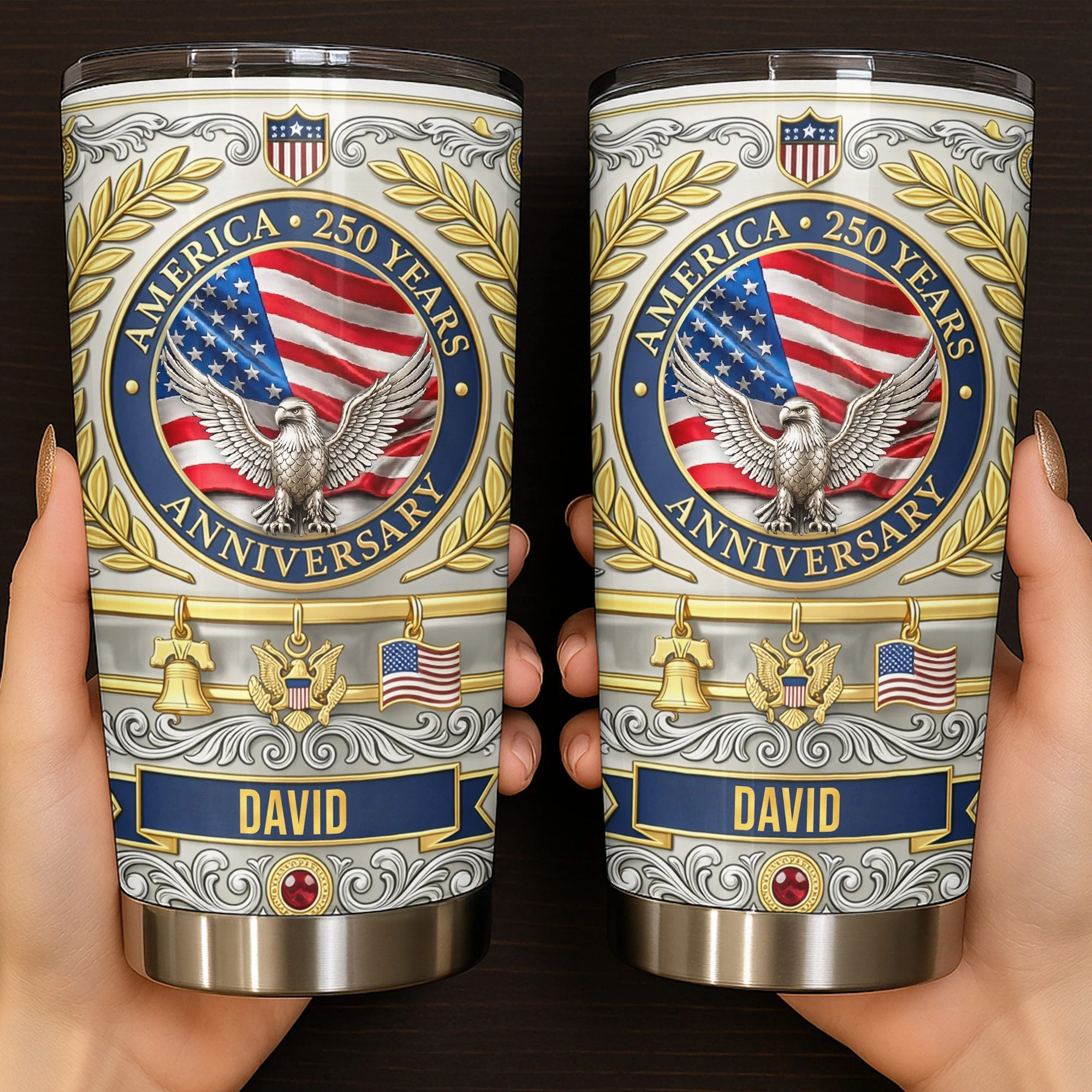 America Flag 250 Years Anniversary Patriotic Eagle - Personalized Tumbler - Gift For Patriots - Image 6