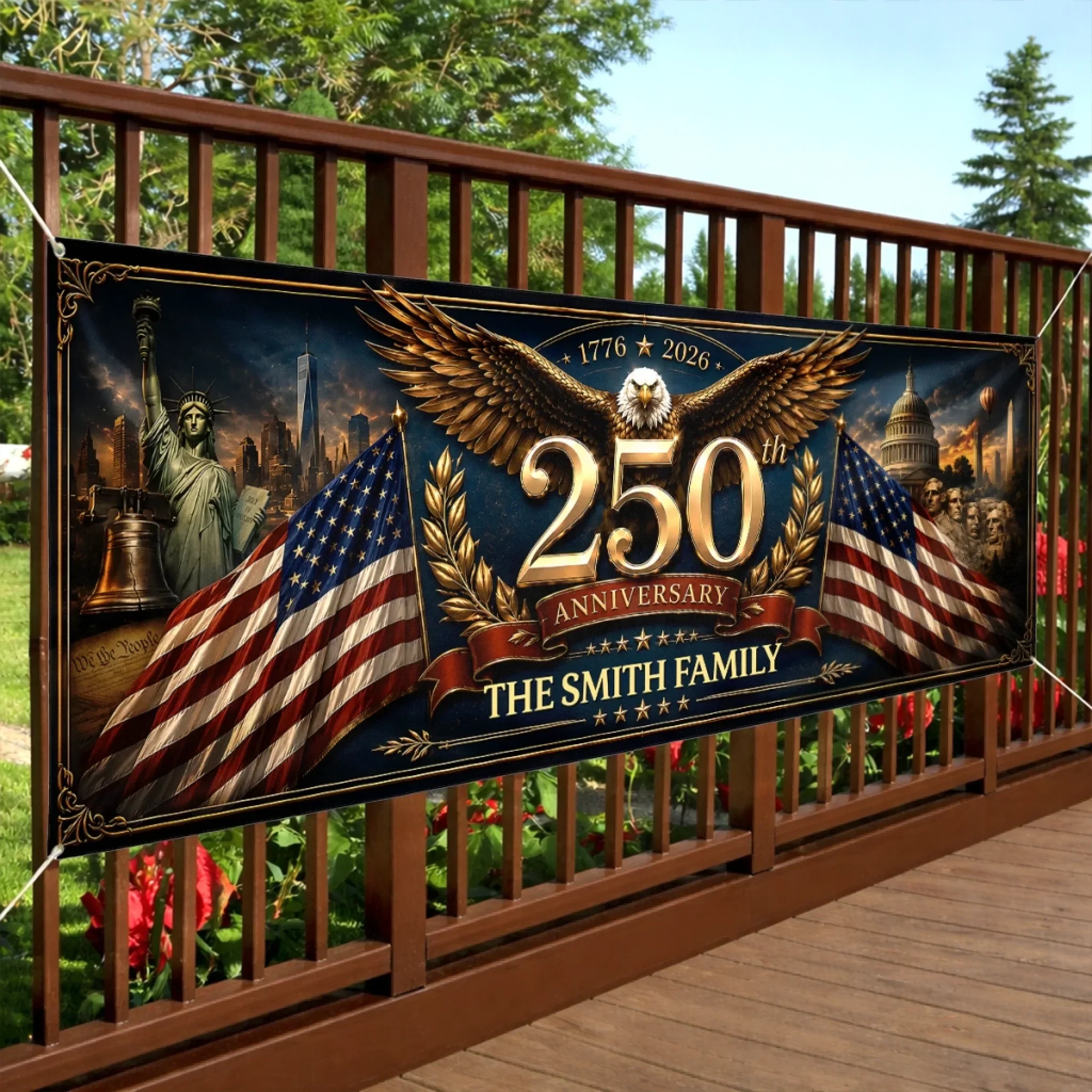 America Flag 250th Anniversary Patriotic Eagle - Personalized Outdoor Banner - Gift For Patriotic Family - Image 3