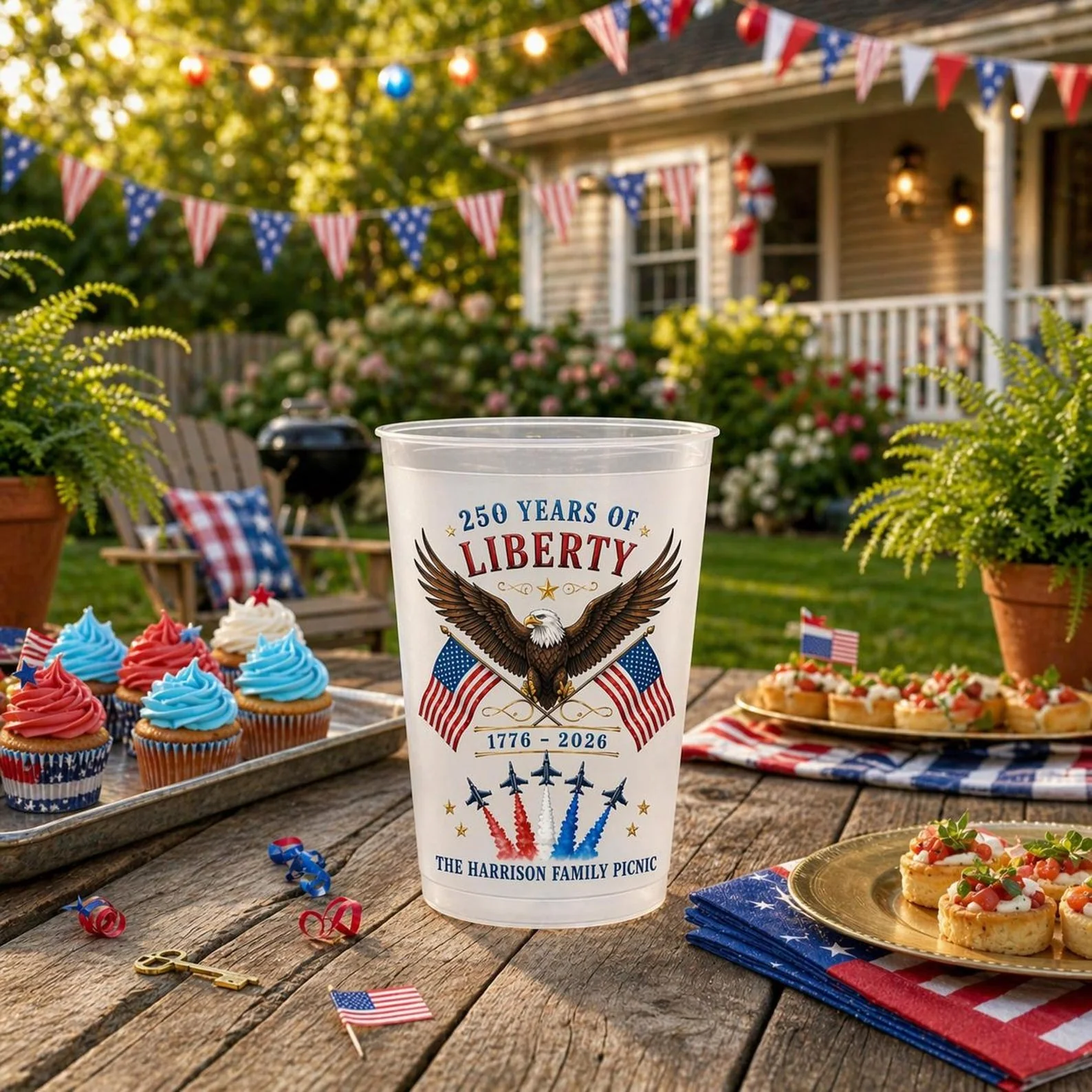 America Flag Eagle 250 Years of Liberty - Personalized Cups - Gifts For Patriotic Family