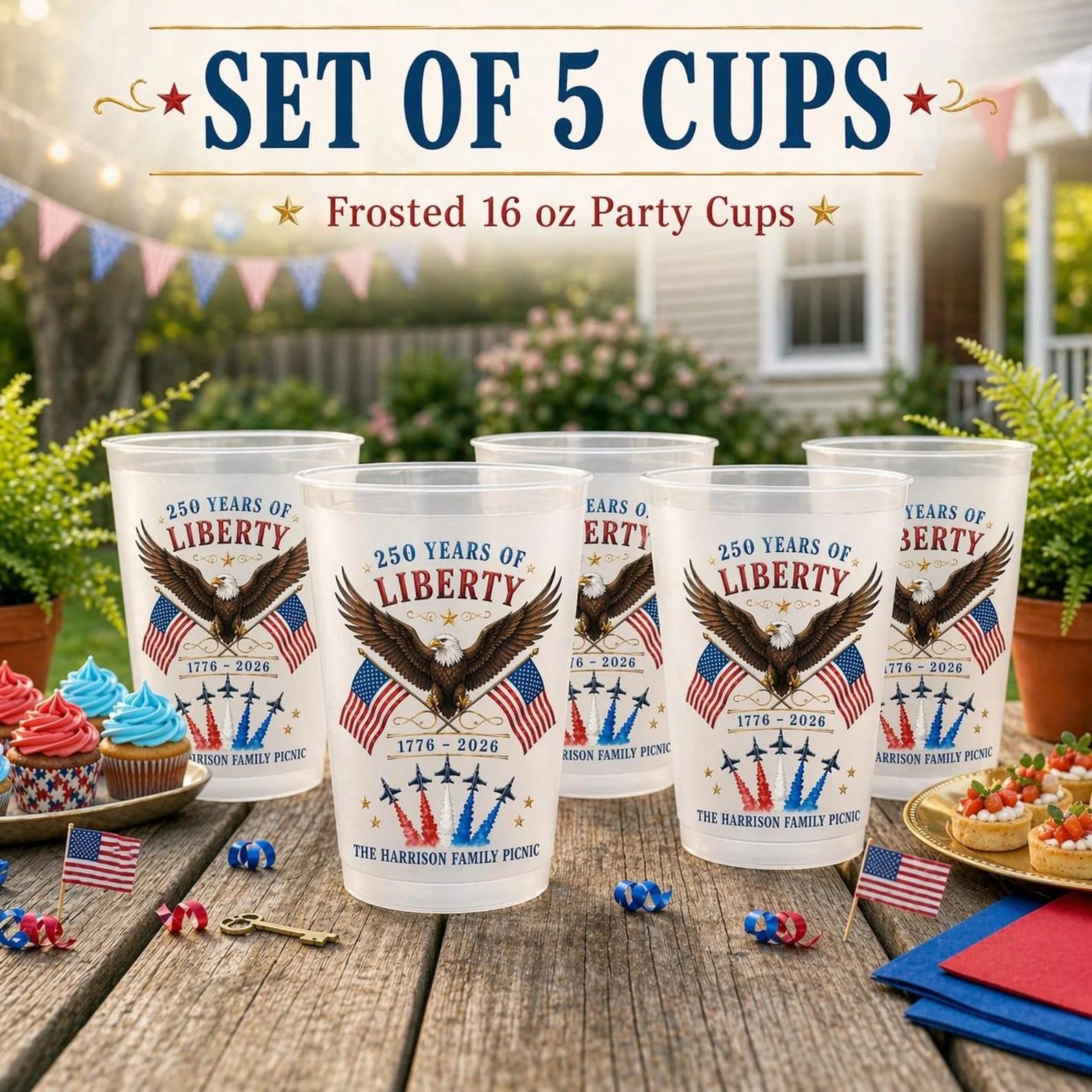 America Flag Eagle 250 Years of Liberty - Personalized Cups - Gifts For Patriotic Family - Image 2