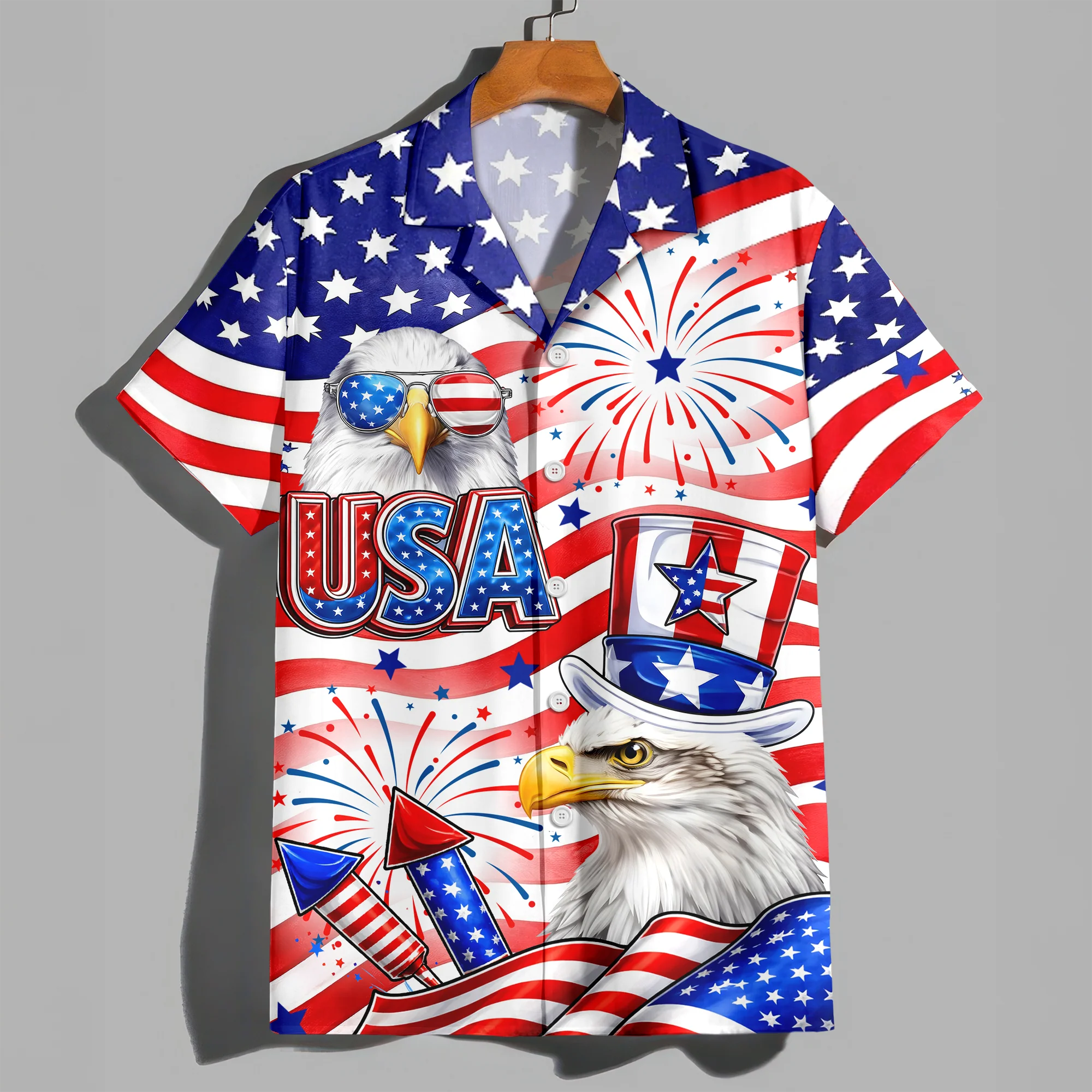 America Flag Patriotic Eagle Red White Blue - Hawaiian Shirt - Gift For Men, Patriots - Image 3
