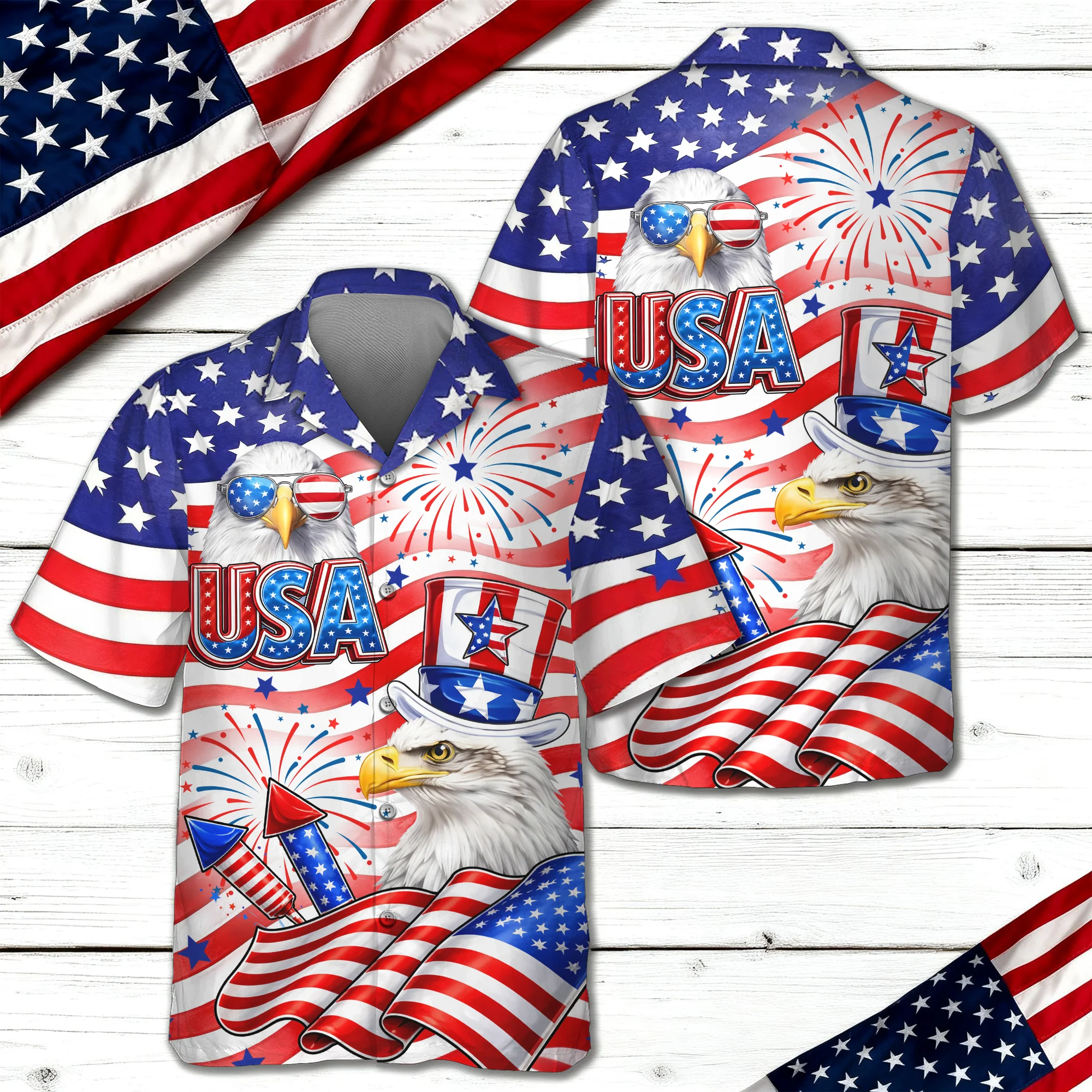 America Flag Patriotic Eagle Red White Blue - Hawaiian Shirt - Gift For Men, Patriots - Image 5