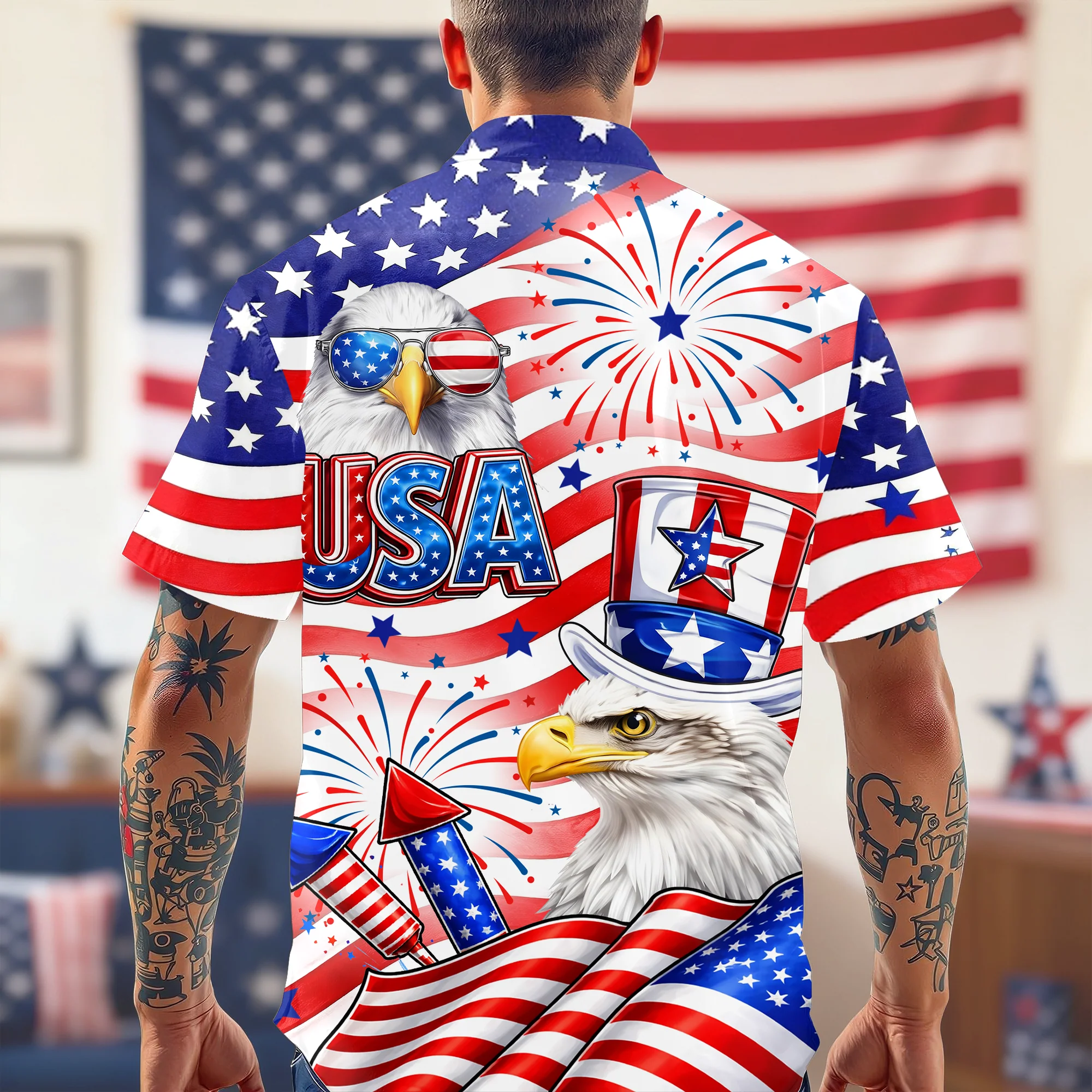 America Flag Patriotic Eagle Red White Blue - Hawaiian Shirt - Gift For Men, Patriots - Image 7