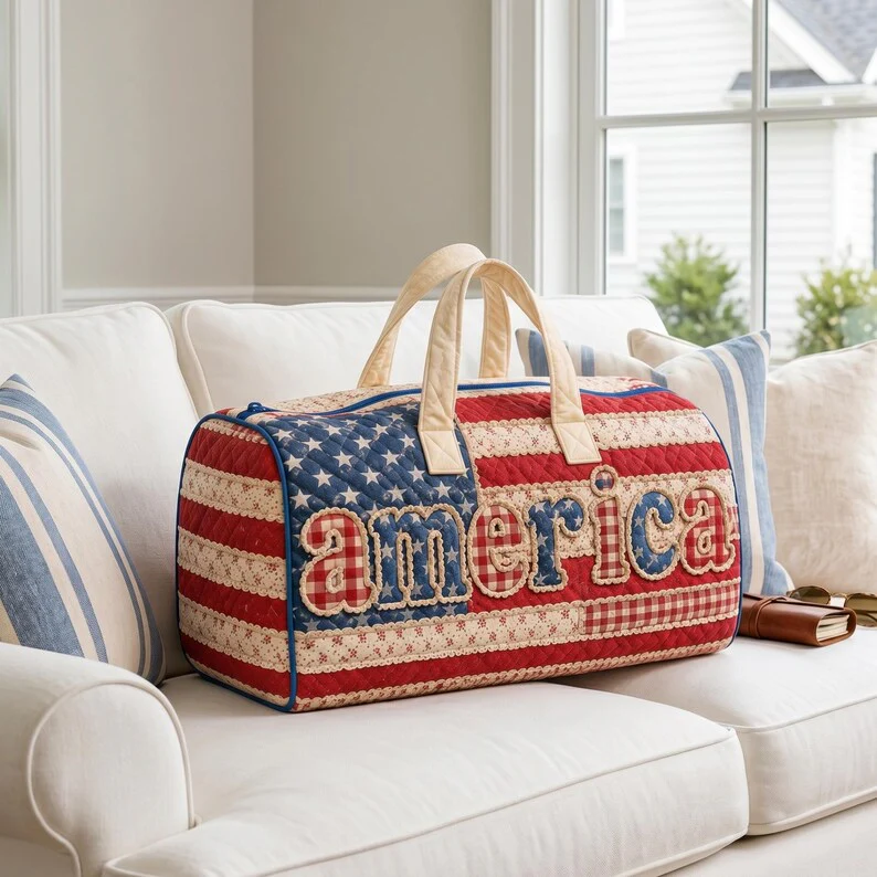 America Flag - Personalized Quilted Duffle Bag - Traveling Gift For Patriots