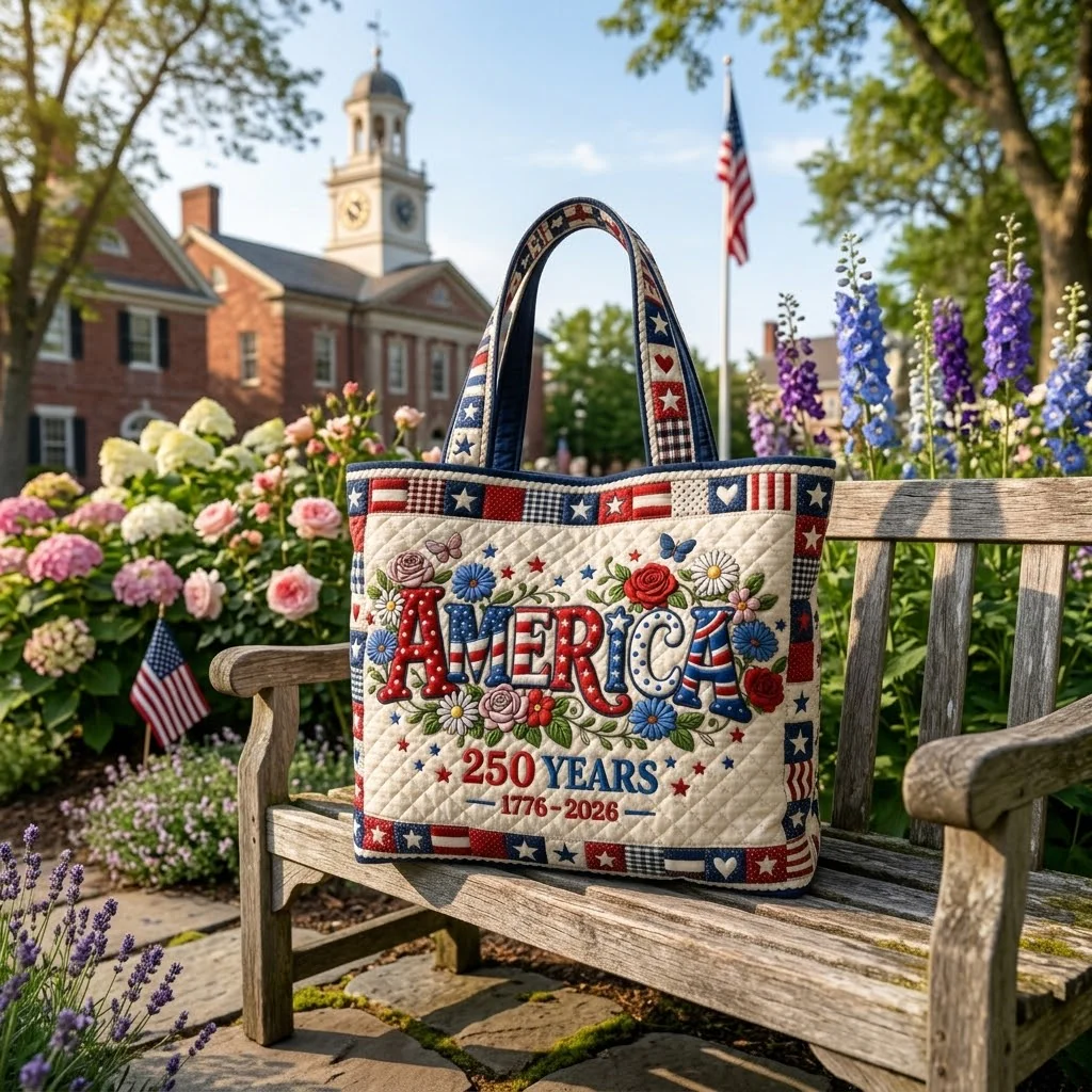 America Floral 250 Years Of Freedom - Patriotic Quilted Tote Bag - Gift For Her, Patriots - Image 3