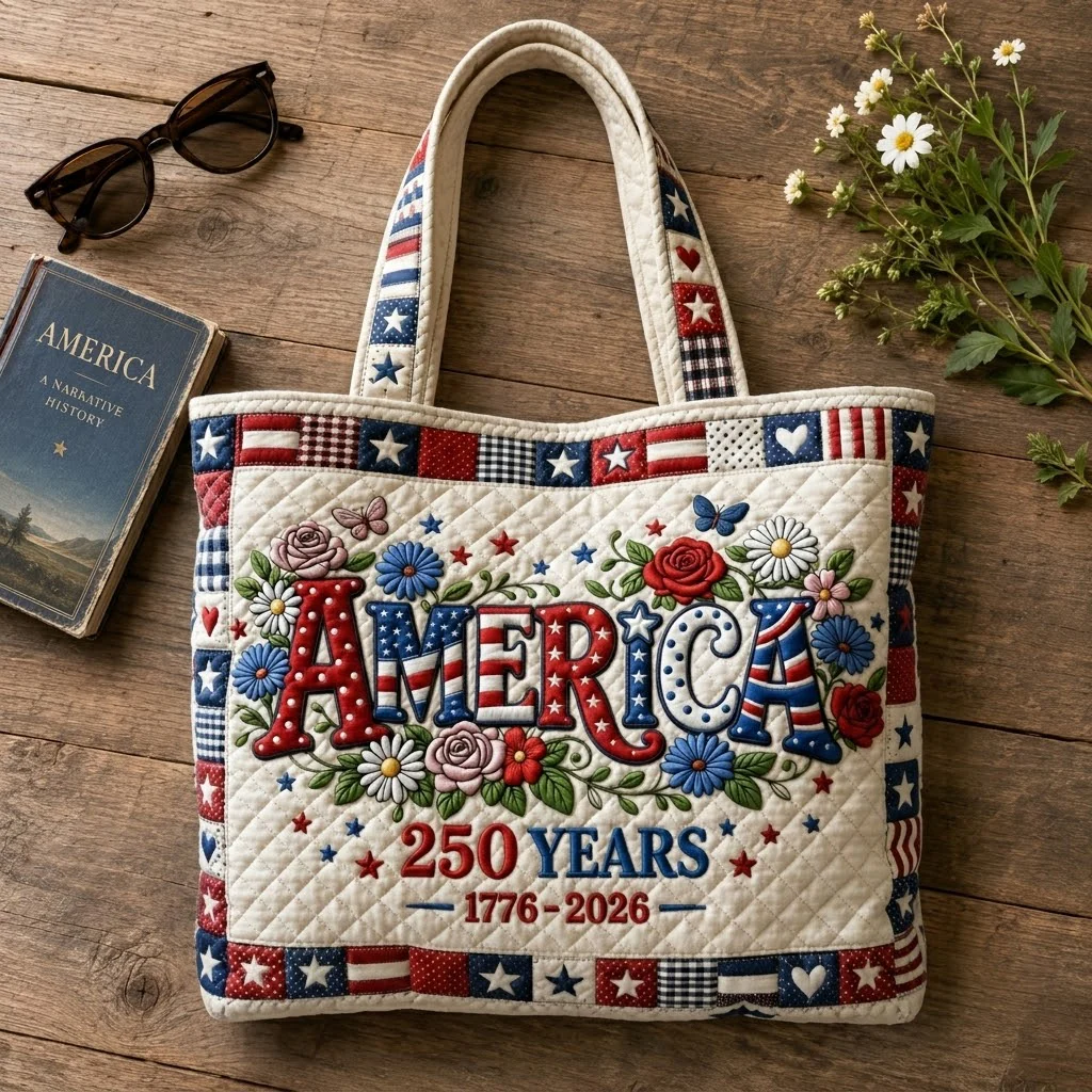 America Floral 250 Years Of Freedom - Patriotic Quilted Tote Bag - Gift For Her, Patriots - Image 4