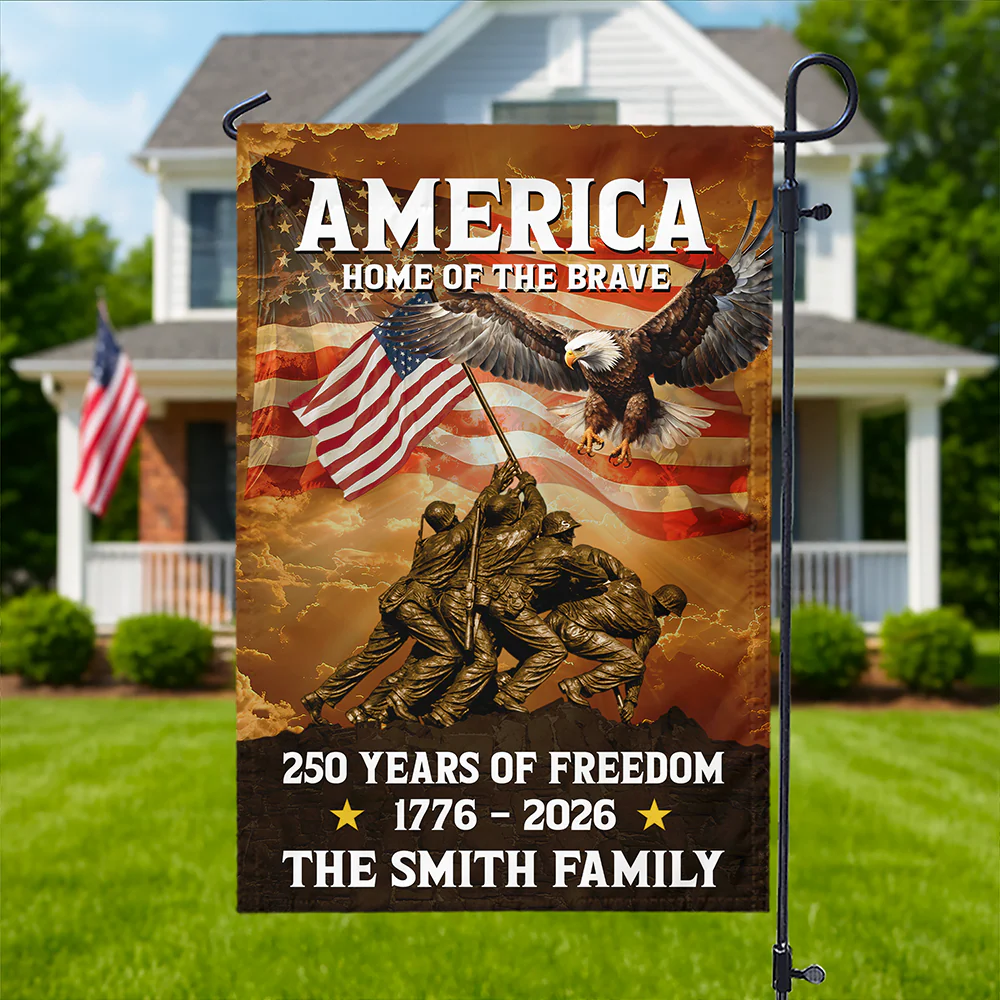 America Home Of The Brave - Personalized Flag - Patriotic Gift For Family, Veterans & Military HN02