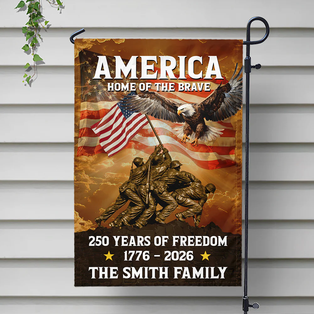 America Home Of The Brave - Personalized Flag - Patriotic Gift For Family, Veterans & Military HN02 - Image 2