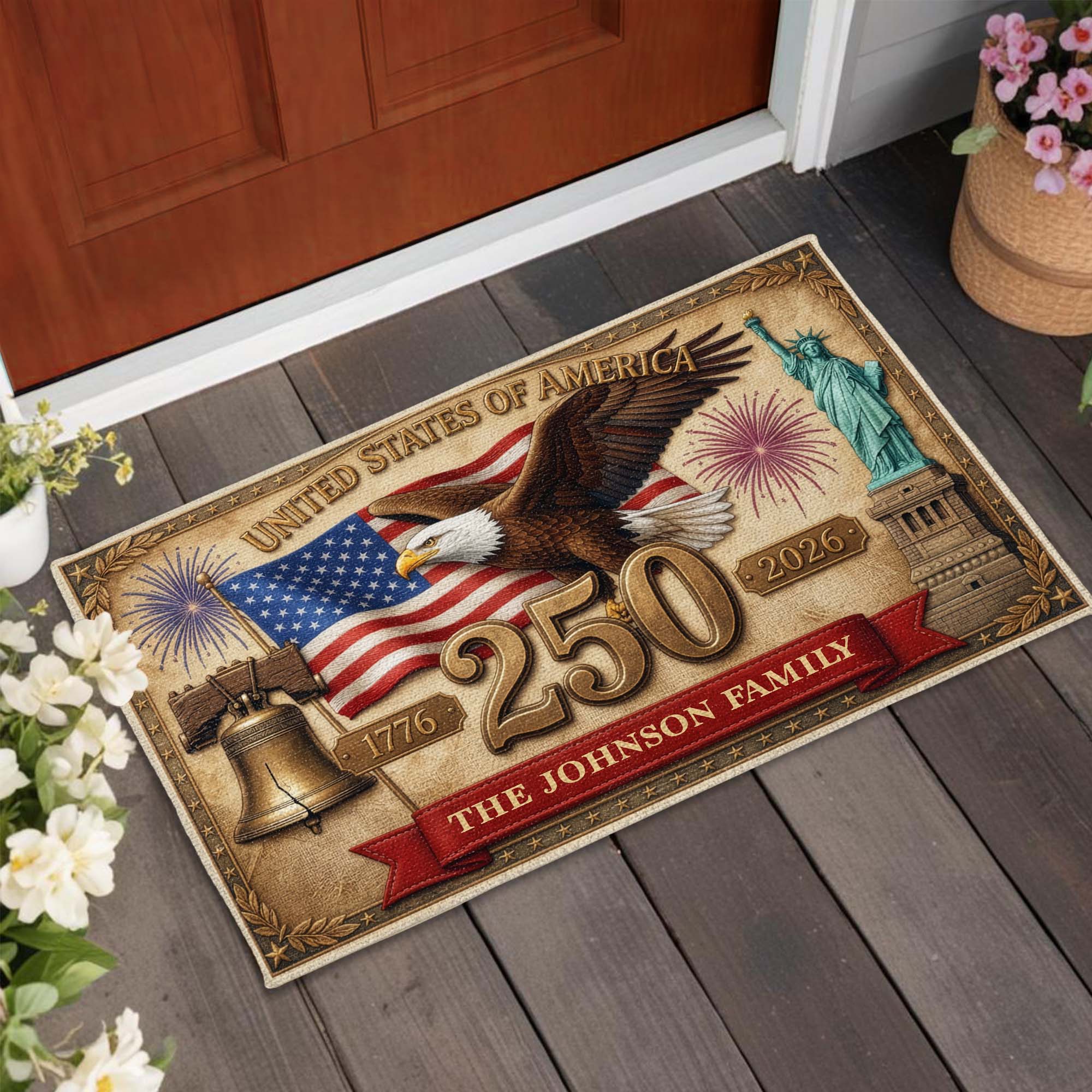America Our Family Bald Eagle And Liberty Bell - Personalized Doormat - Gift For Patriots - Image 3