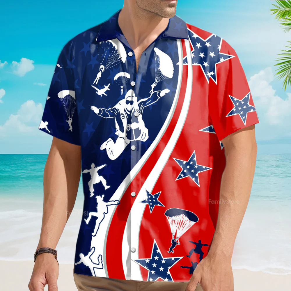 America Parachute Jump Cool Hawaiian Shirt - Image 4