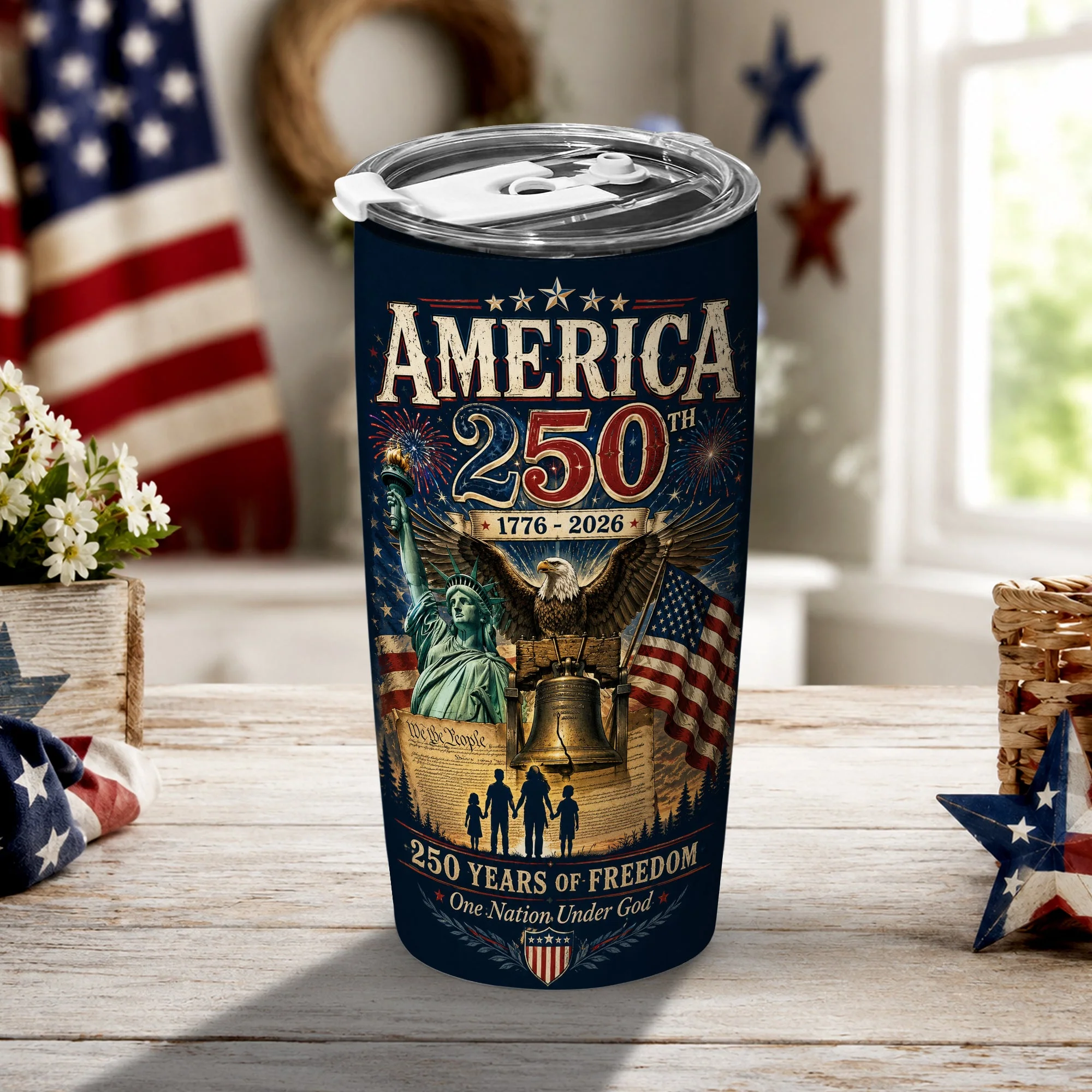 America Stands Free 250 Years Strong Patriotic Design - Tumbler - Gift For Patriots