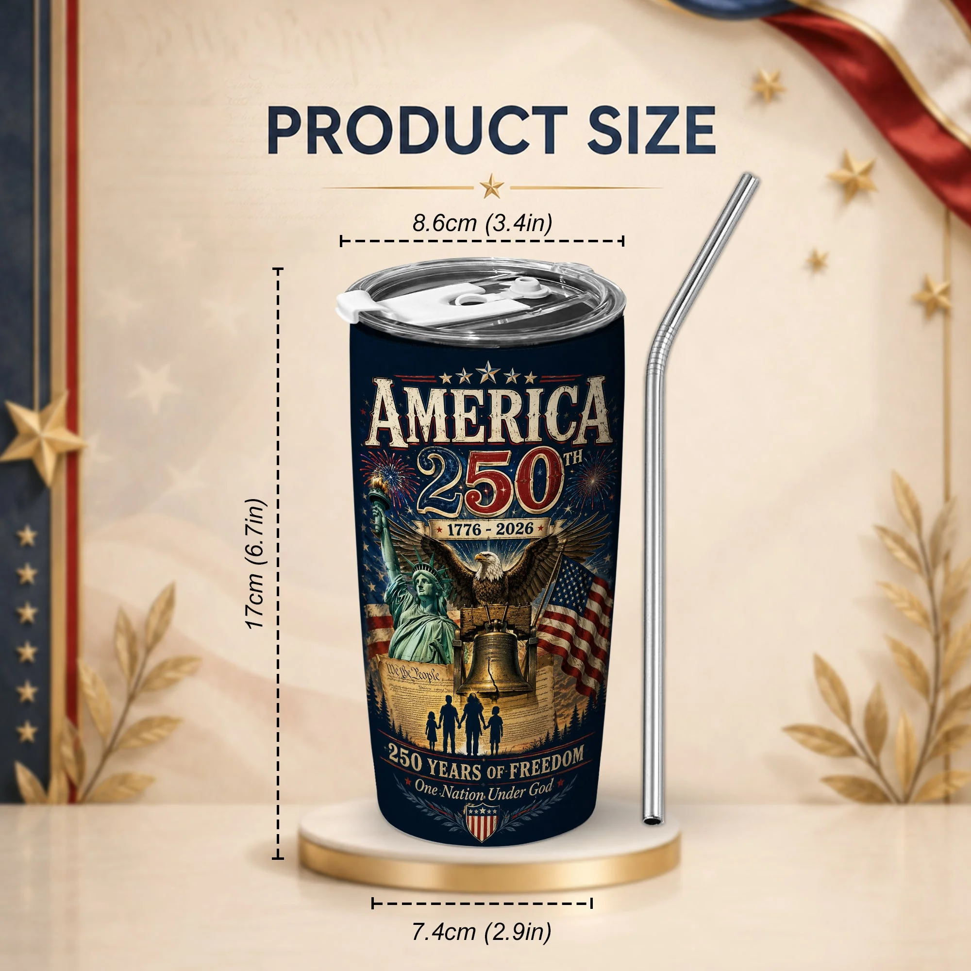 America Stands Free 250 Years Strong Patriotic Design - Tumbler - Gift For Patriots - Image 3