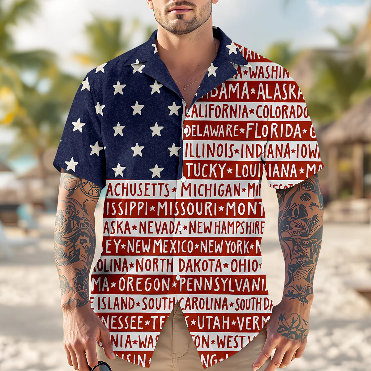 America State Flag - Hawaiian Shirt - Gift for Dad, Husband, Grandpa | HN02 - Image 3