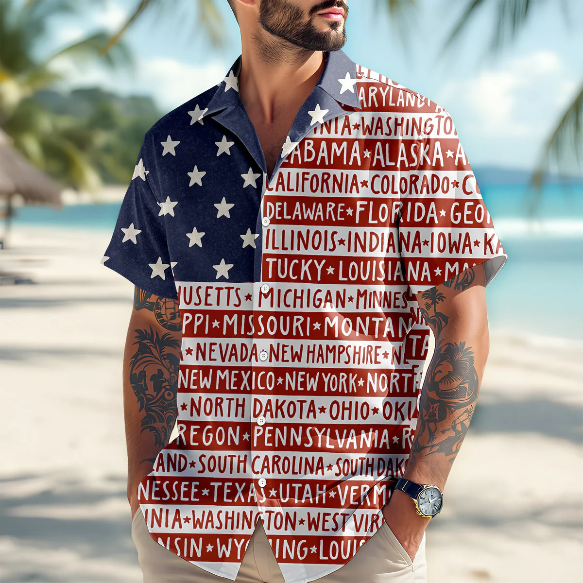 America State Flag - Hawaiian Shirt - Gift for Dad, Husband, Grandpa | HN02 - Image 4