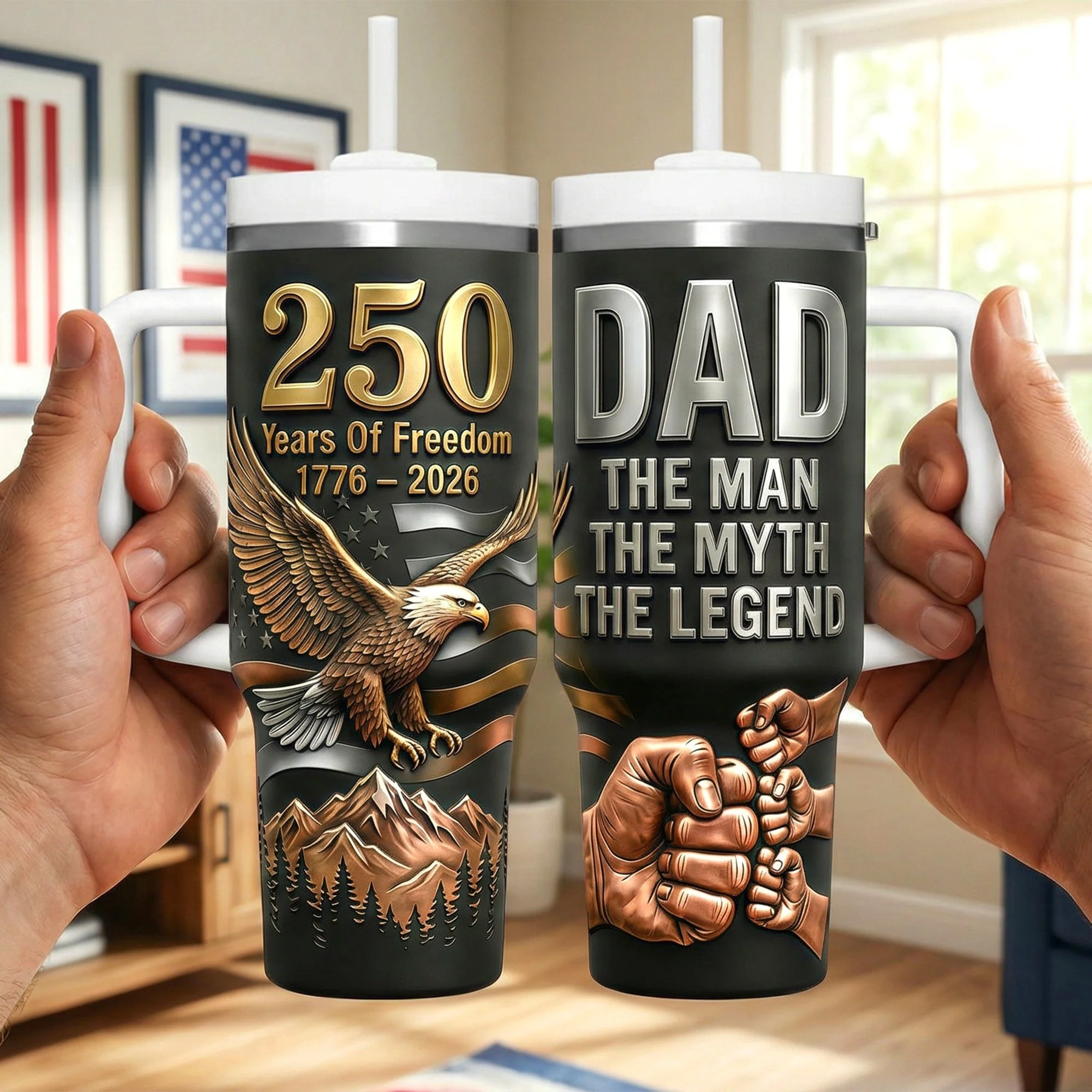 American  250 Years of Freedom With Eagle Patriotic - Personalized Tumbler - Gifts For Dad - Image 2