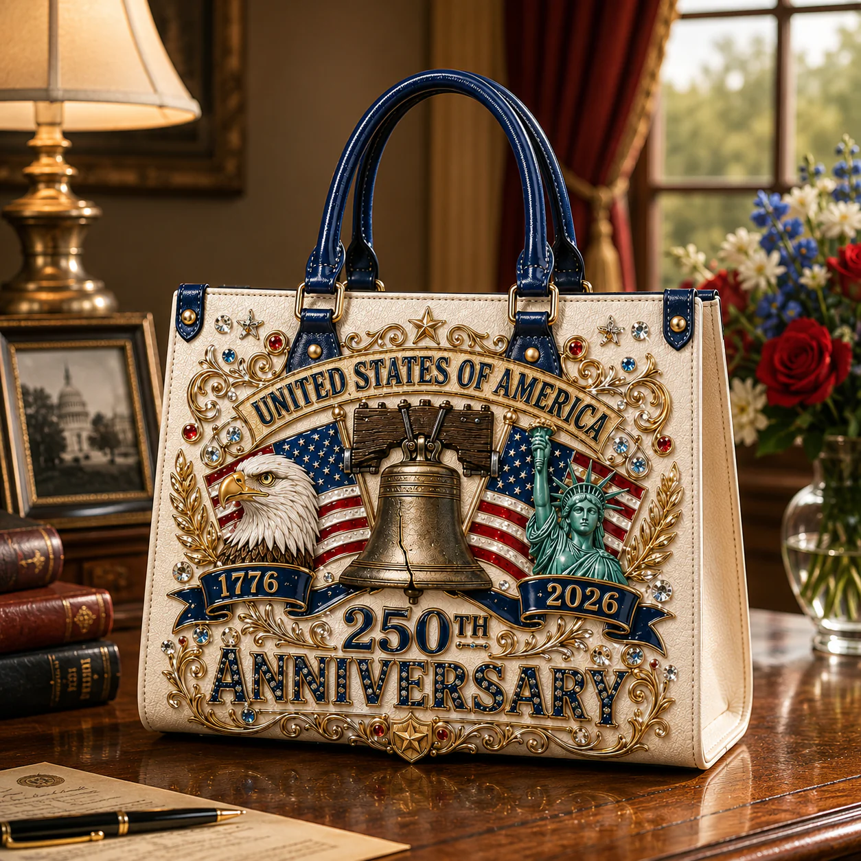 American 250th  Anniversary Bell Eagle Liberty Bell- Leather Handbag - Gift for Patriots - Image 2