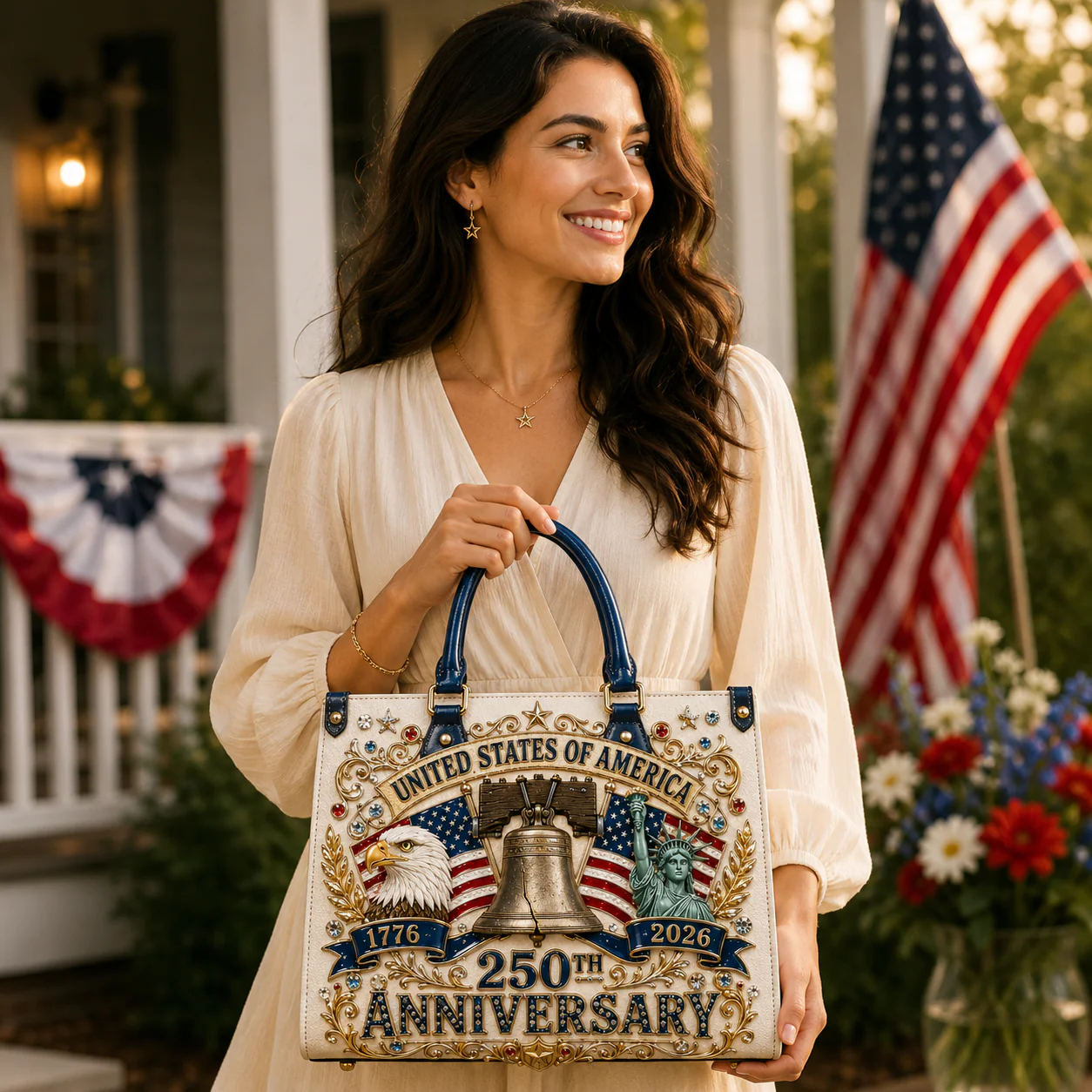 American 250th  Anniversary Bell Eagle Liberty Bell- Leather Handbag - Gift for Patriots - Image 3