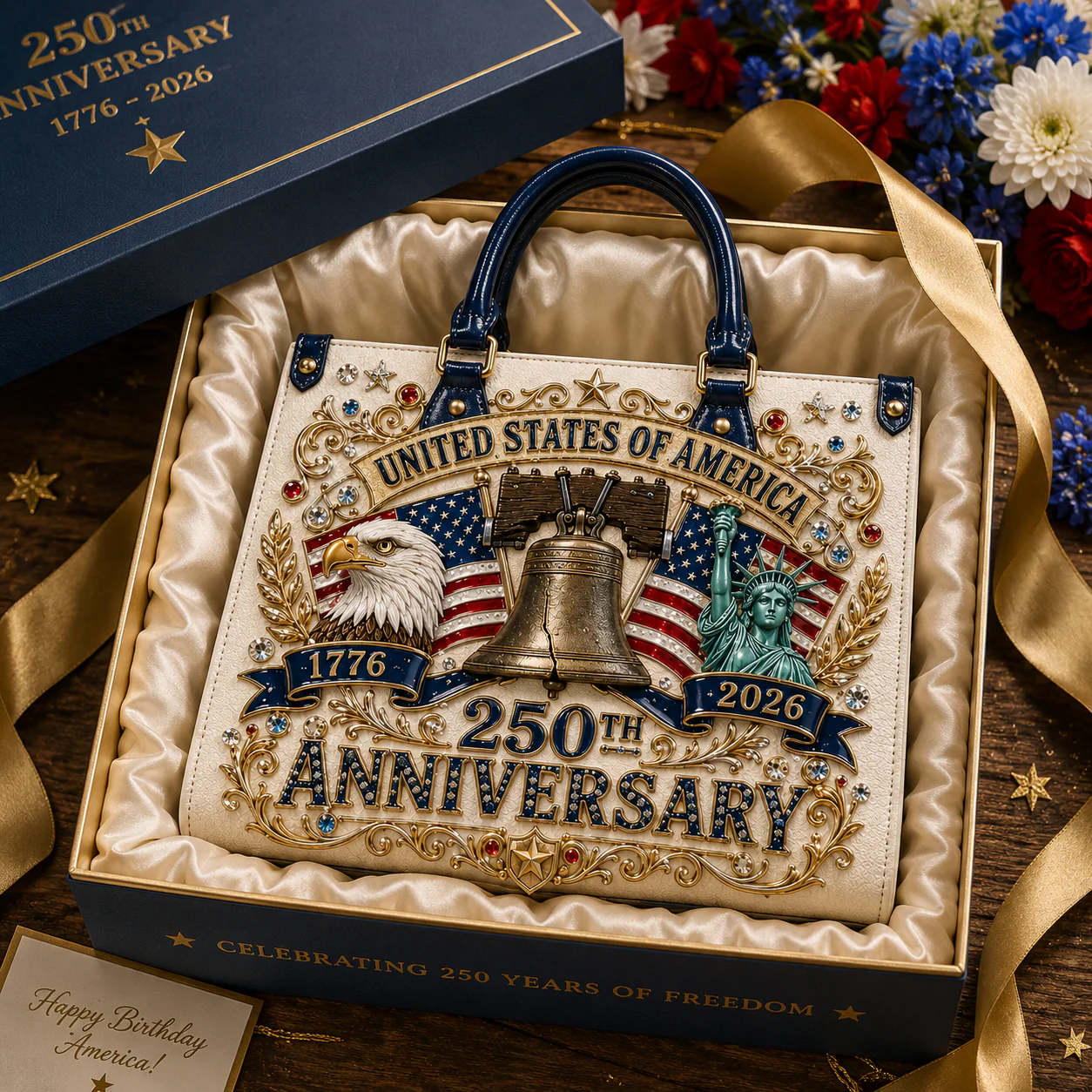American 250th  Anniversary Bell Eagle Liberty Bell- Leather Handbag - Gift for Patriots - Image 4