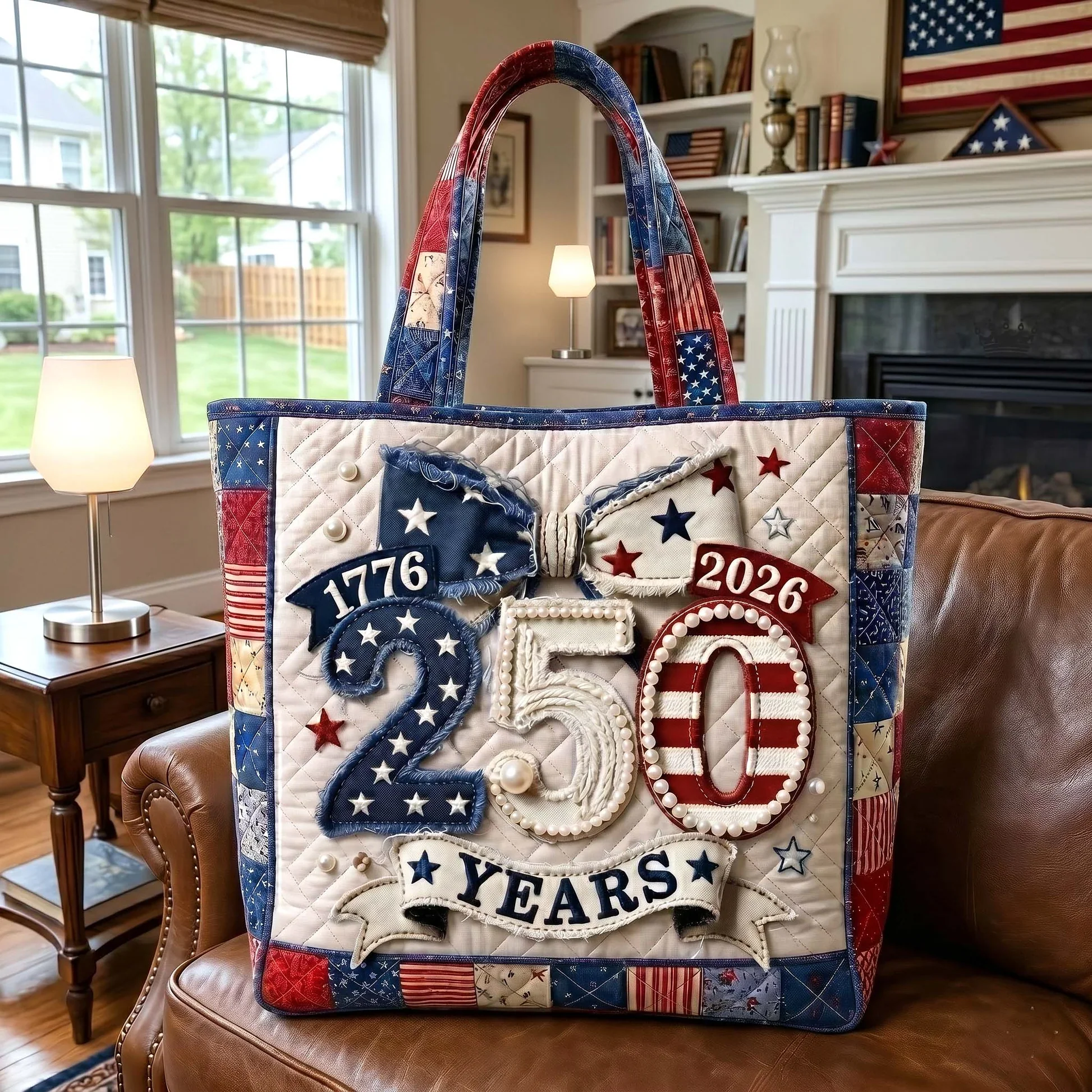 American Commemorative 250 Years Of Freedom Keepsake Gift - Personalized Patriotic Quilted Tote Bag - Gift For Her