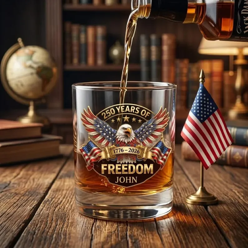 American Eagle 250 Years Of Freedom - Personalized Whiskey Glass - Gift For Patriots - Image 2