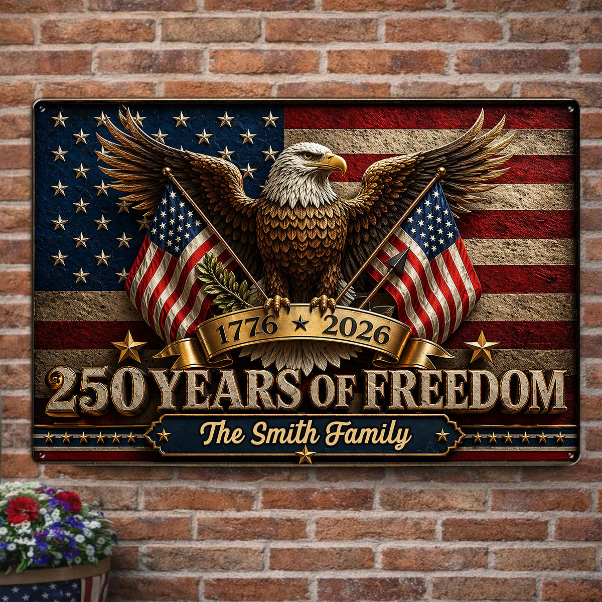 American Flag 250 Years Of Freedom Eagle - Personalized Shaped Metal Sign - Gift For Patriotic Family - Image 2