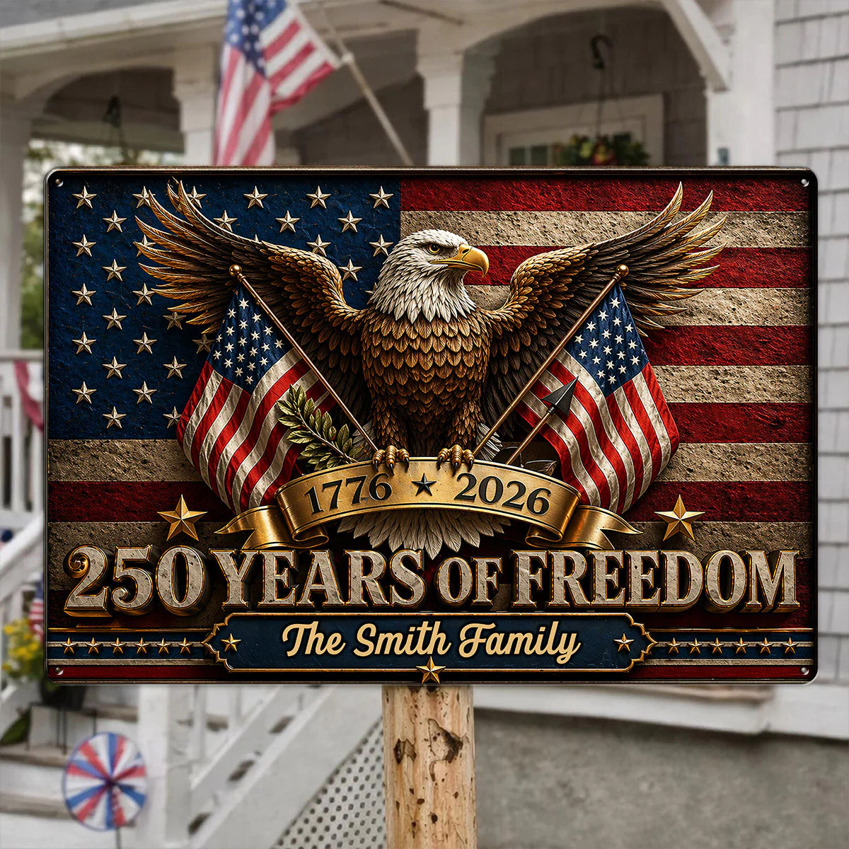 American Flag 250 Years Of Freedom Eagle - Personalized Shaped Metal Sign - Gift For Patriotic Family - Image 3