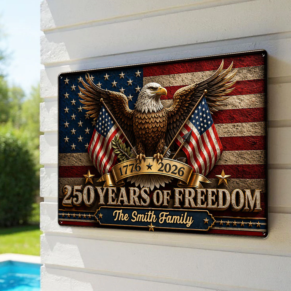 American Flag 250 Years Of Freedom Eagle - Personalized Shaped Metal Sign - Gift For Patriotic Family - Image 4