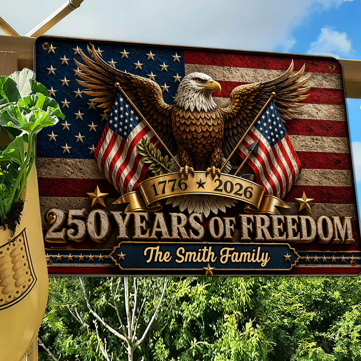 American Flag 250 Years Of Freedom Eagle - Personalized Shaped Metal Sign - Gift For Patriotic Family - Image 5