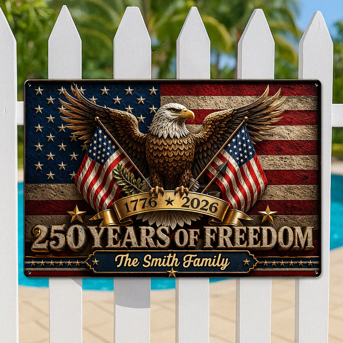American Flag 250 Years Of Freedom Eagle - Personalized Shaped Metal Sign - Gift For Patriotic Family - Image 6