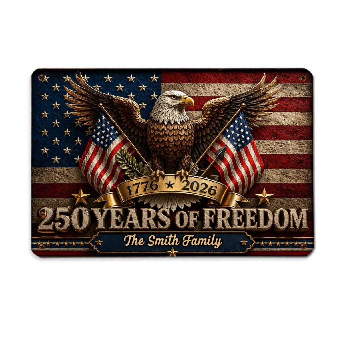 American Flag 250 Years Of Freedom Eagle - Personalized Shaped Metal Sign - Gift For Patriotic Family - Image 7