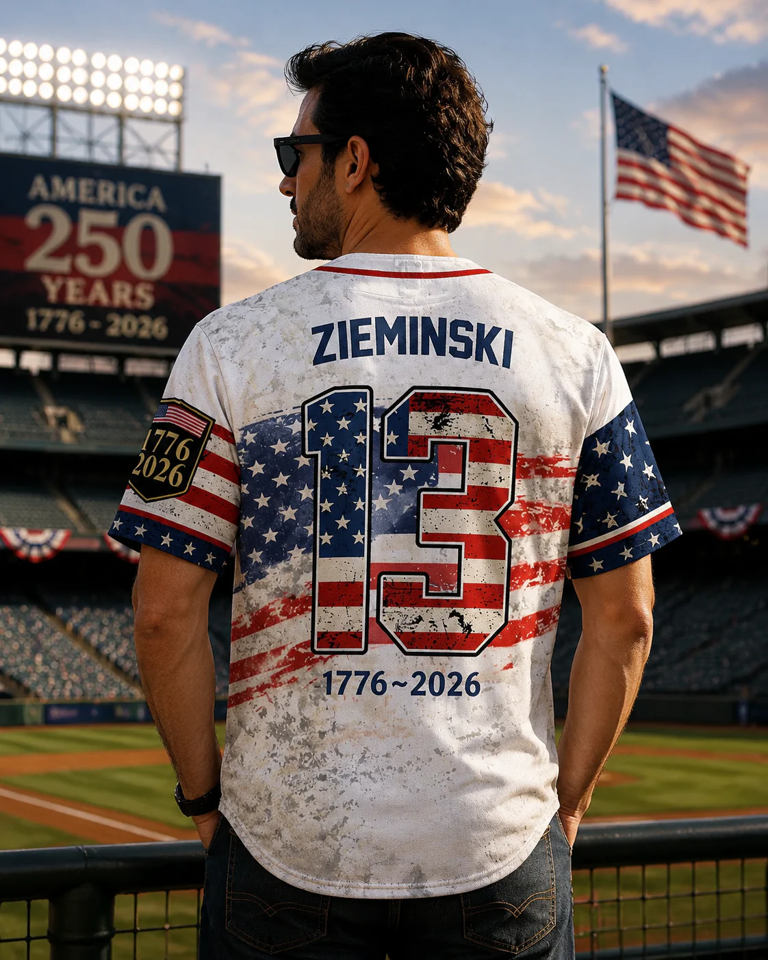 American Flag 250 Years of Freedom Patriotic Eagle Statue of Liberty - Personalized Baseball Jersey - Gift For Patriots - Image 3
