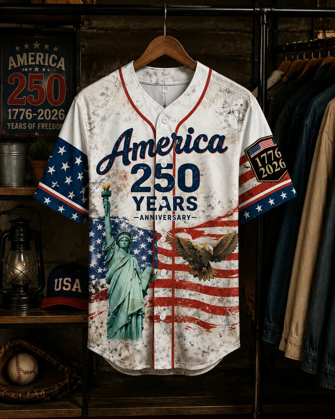 American Flag 250 Years of Freedom Patriotic Eagle Statue of Liberty - Personalized Baseball Jersey - Gift For Patriots - Image 4