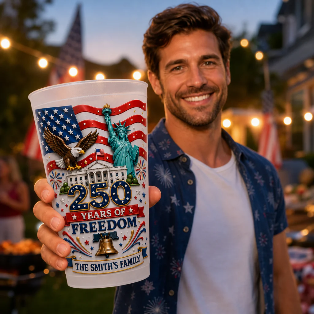 American Flag 250 Years Of Freedom - Personalized Cups - Gifts For Patriotic Family