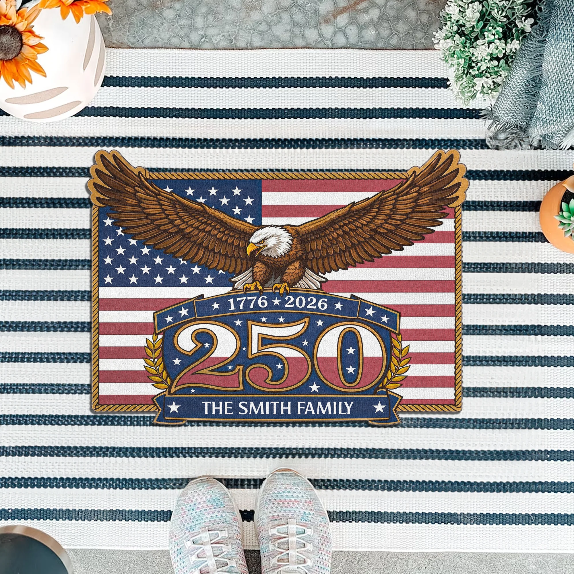 American Flag 250 Years Of Freedom - Personalized Doormat - Gift For Patriotic Family