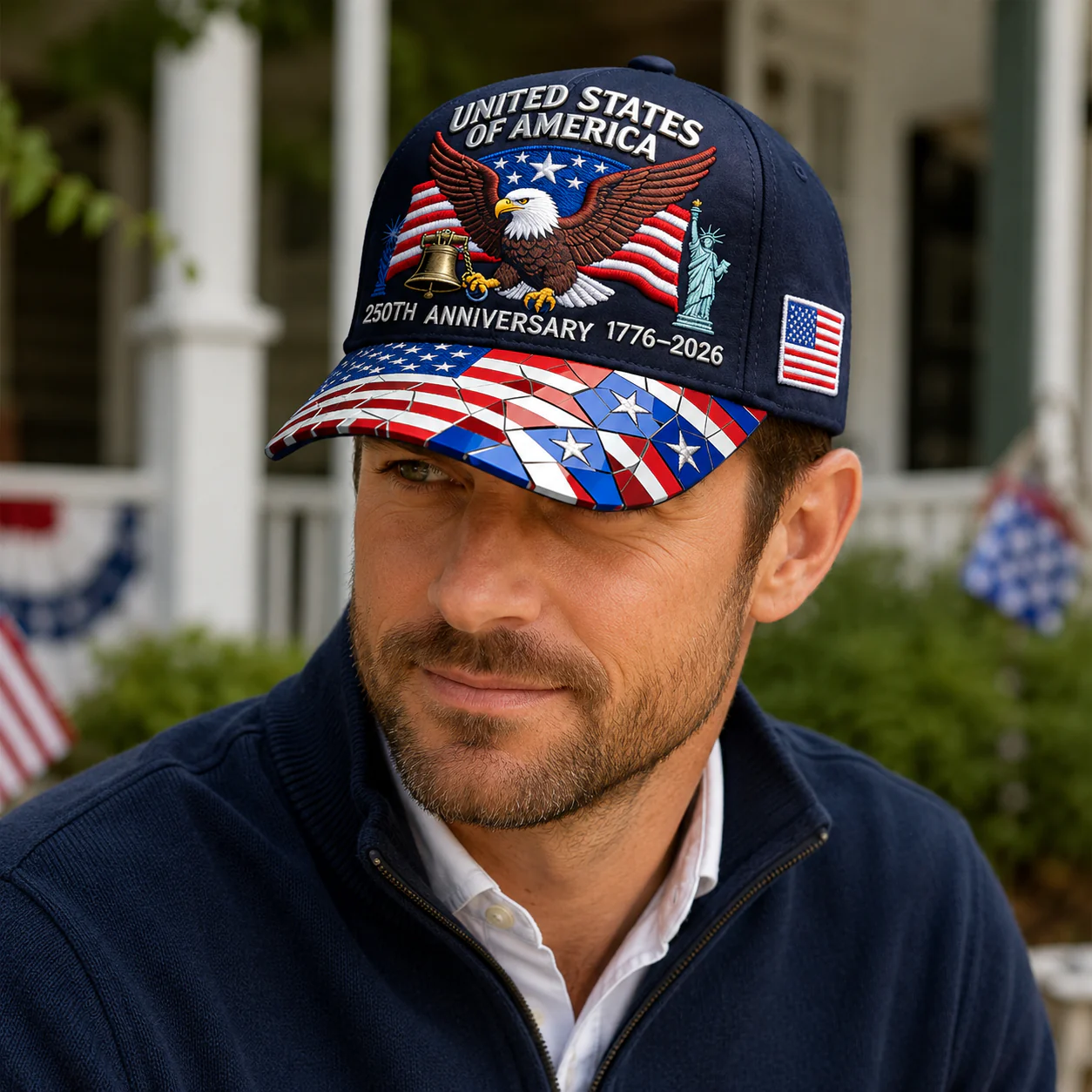 American Flag 250th Anniversary Patriotic Eagle - Personalized Classic Cap - Gifts For Patriots - Image 3