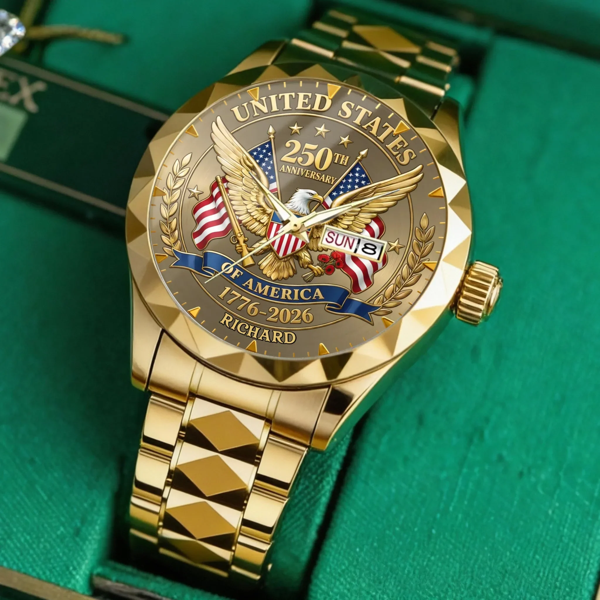 American Flag 250th Anniversary Patriotic Eagle - Personalized Men's Wrist Watch - Gift For Men, Patriots