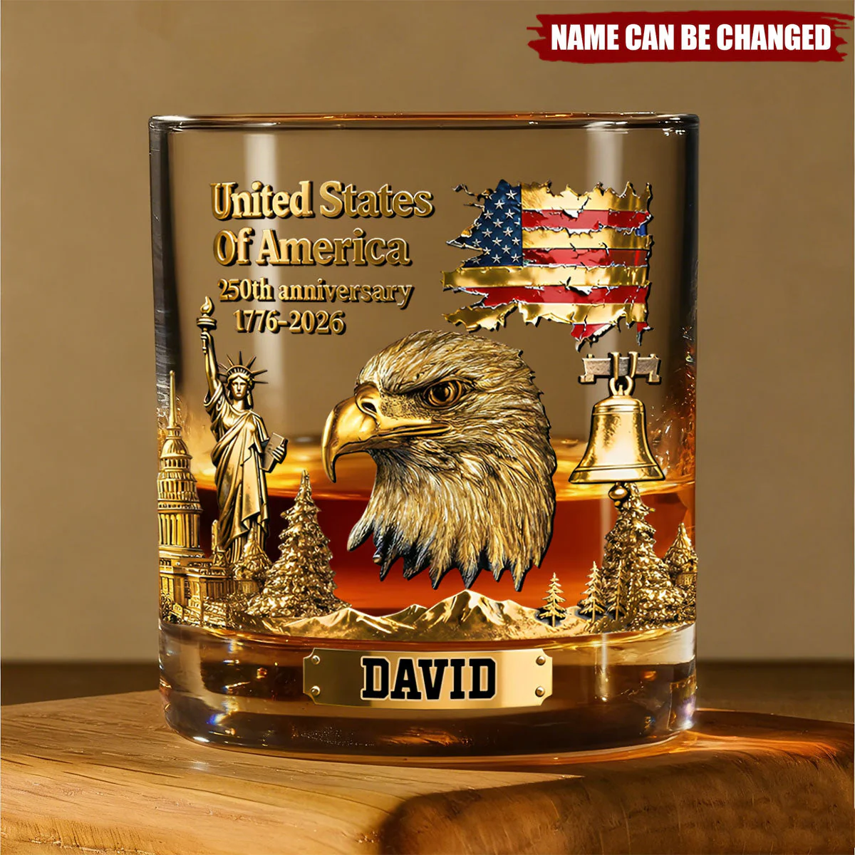 American Flag 250th Anniversary - Personalized Whiskey Glass - Gift For Patriots - Image 2