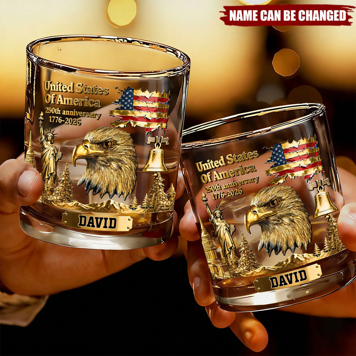 American Flag 250th Anniversary - Personalized Whiskey Glass - Gift For Patriots - Image 3