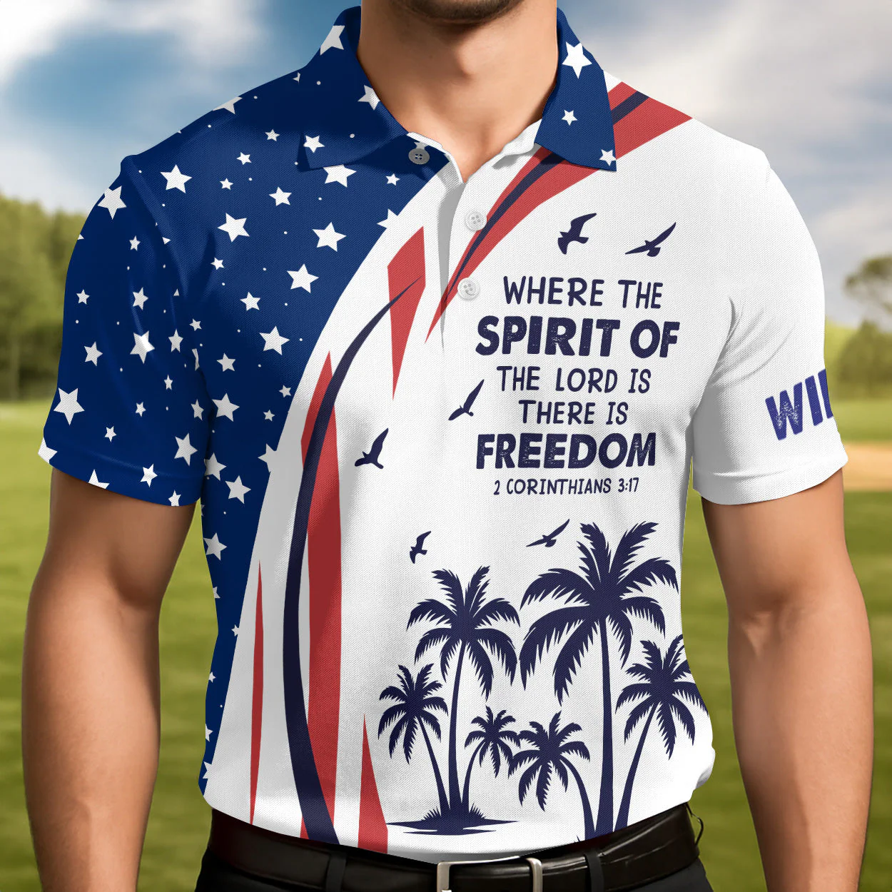 American Flag Christian Freedom Patriotic - Personalized Polo Shirt - Gift for Him - Image 2