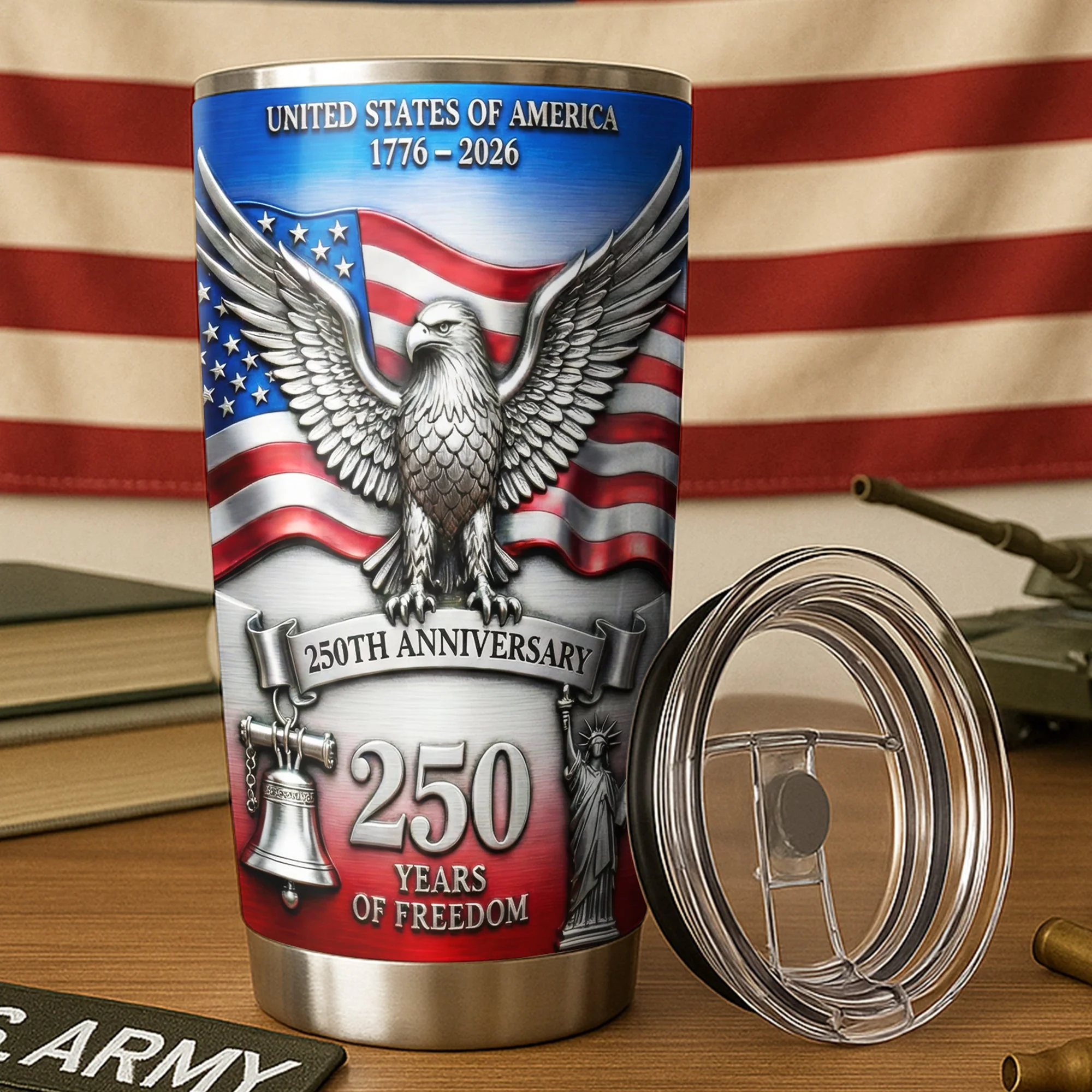 American Flag Eagle 250th Anniversary - Personalized Tumbler - Gift For Patriot - Image 3