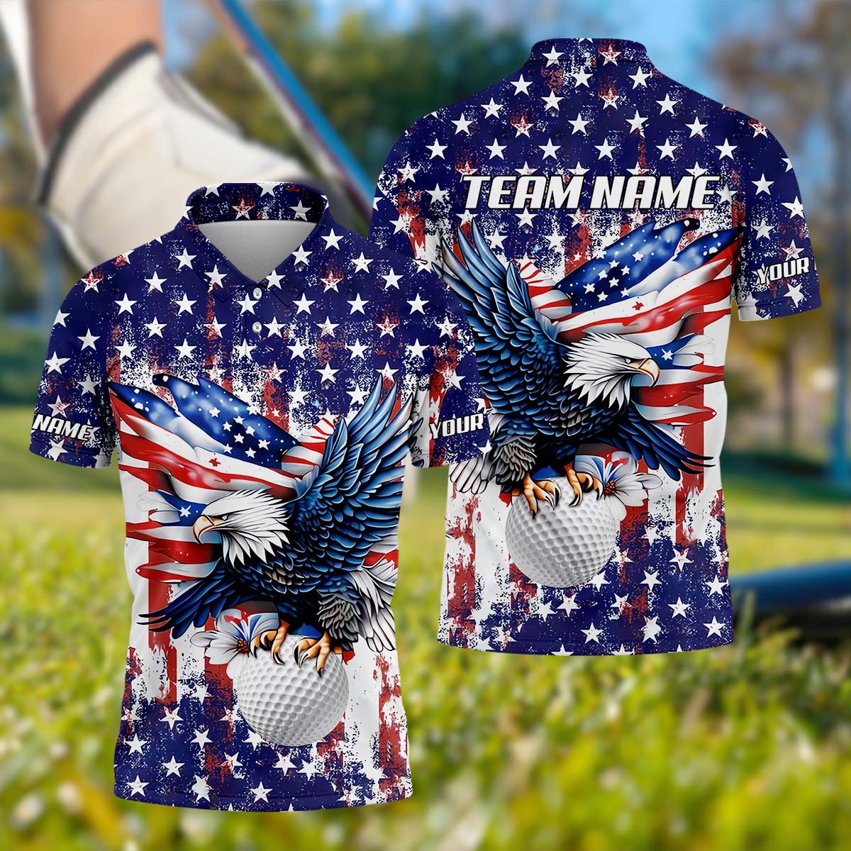American Flag Eagle And Star 250 Anniversary - Personalized Polo Shirt - Gift For Dad, Patriots, Golf Lovers