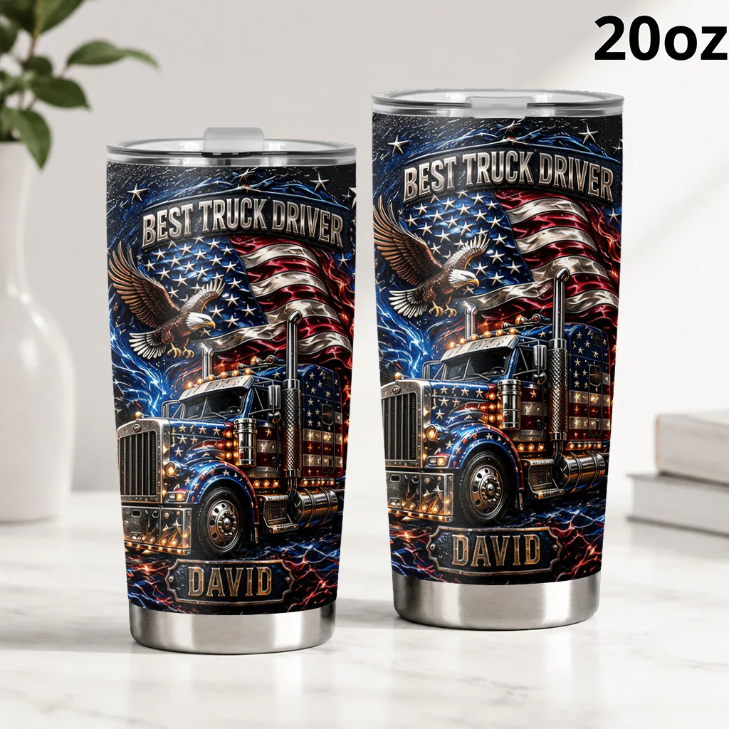 American Flag Eagle Best Truck Driver - Personalized Tumbler - Gift For Patriots - Image 2