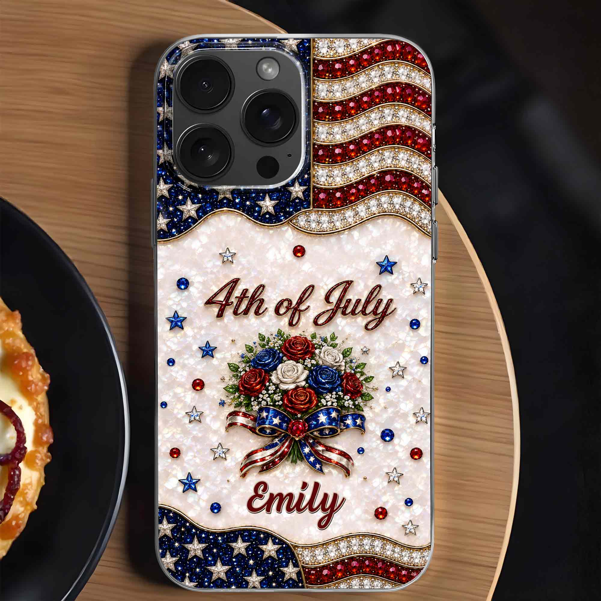 American Flag Flowers 4th Of July - Personalized Bling Phone Case - Gift For Patriots