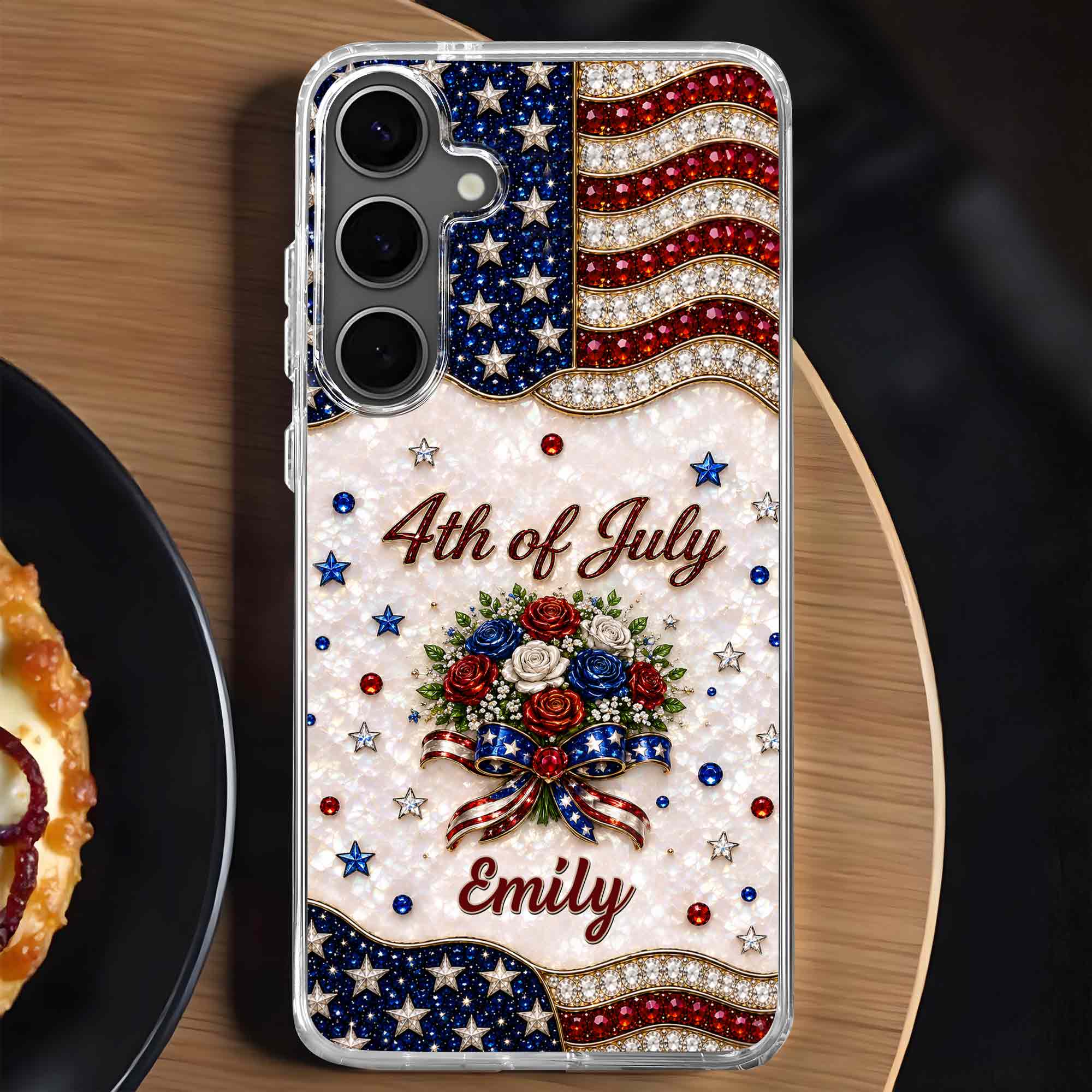 American Flag Flowers 4th Of July - Personalized Bling Phone Case - Gift For Patriots - Image 2