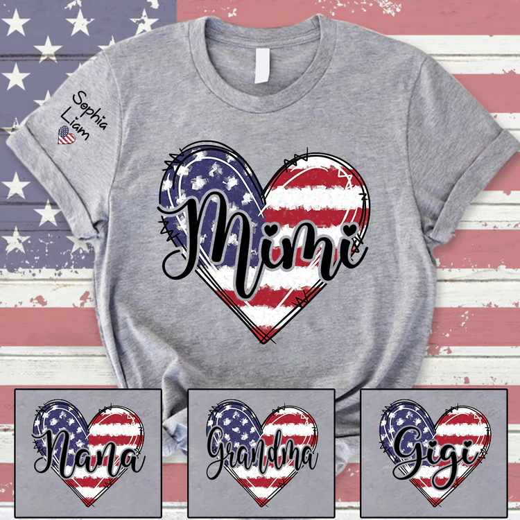 American Flag Heart Mimi - Personalized Shirt - Patriotic Gift For Mom, Grandma