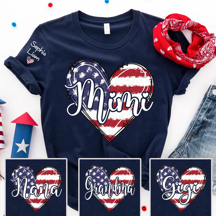 American Flag Heart Mimi - Personalized Shirt - Patriotic Gift For Mom, Grandma - Image 2