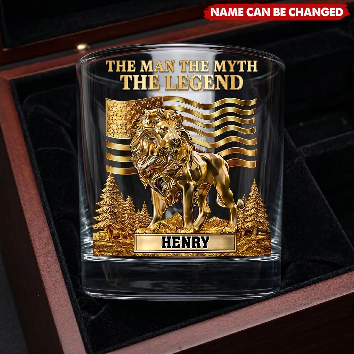 American Flag Lion Man Of God - Personalized Whiskey Glass - Gift For Dad, Grandpa - Image 3