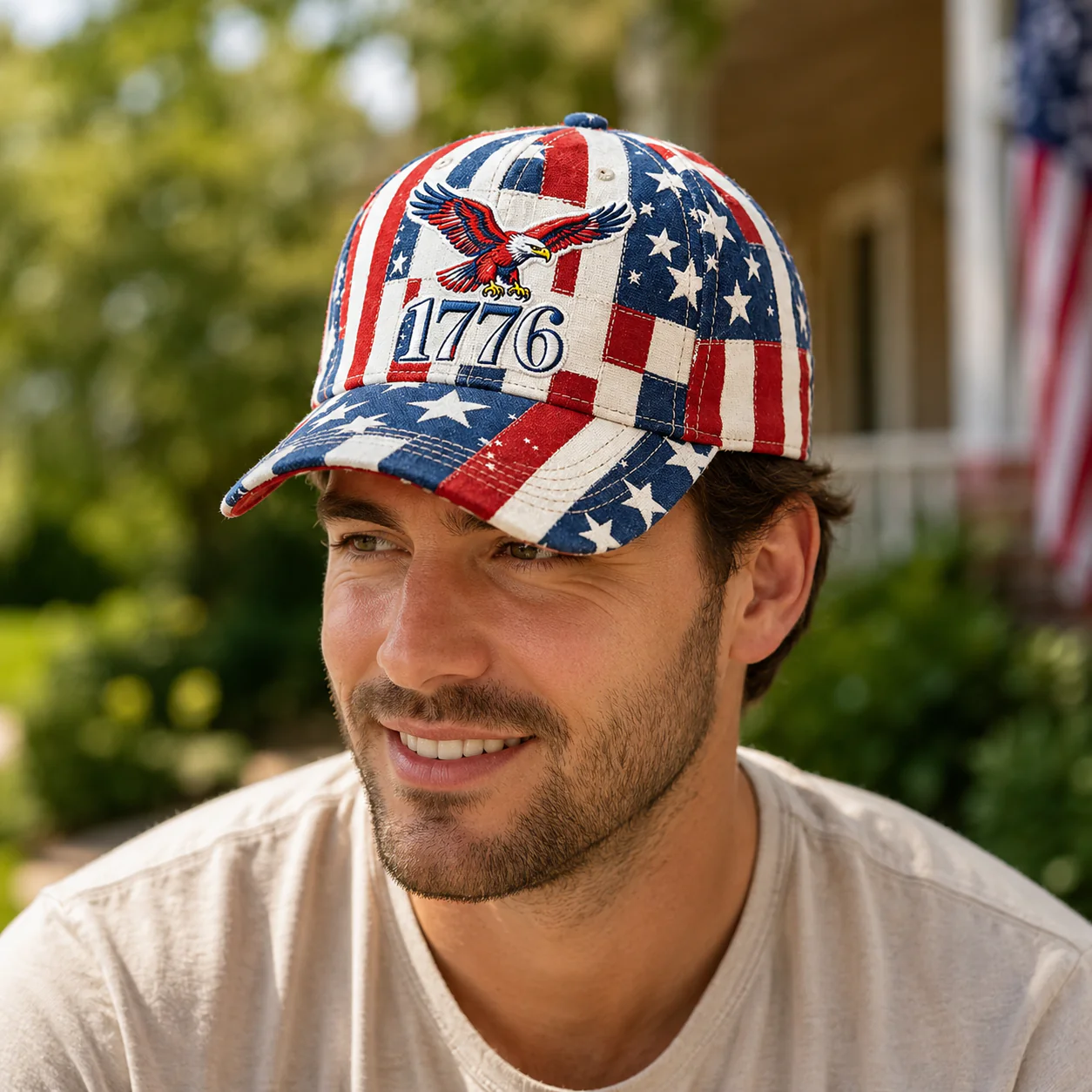 American Flag Patriotic Eagle 250th Anniversary 1776 - Personalized Classic Cap - Gifts For Patriots - Image 4