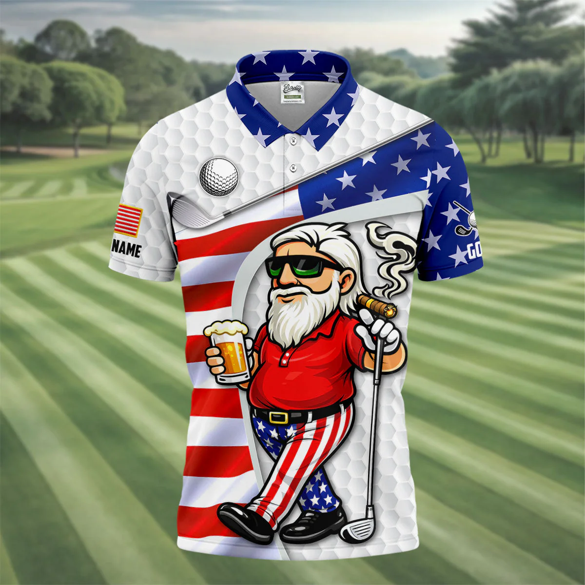 American Flag Swing Swear Drink Repeat Golf And Beer Patriotic Man - Personalized Polo Shirt - Gift For Dad, Grandpa, For Golf And Beer Lovers - Image 3